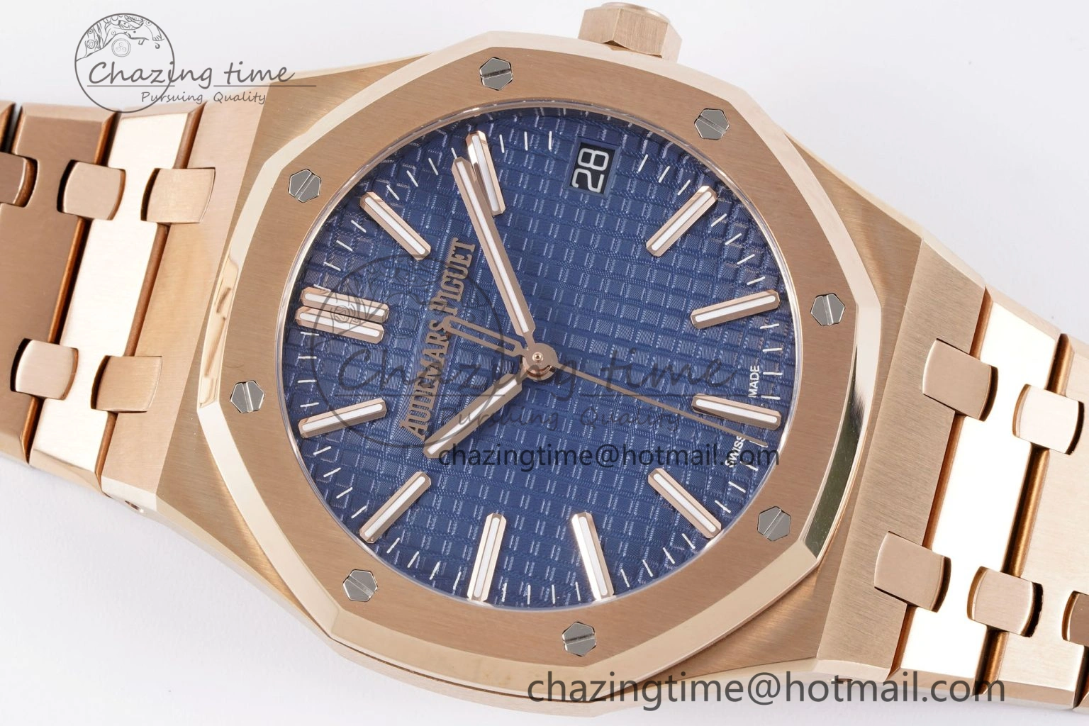 Royal Oak 41mm 15510 “50th Anniversary” RG APSF 1:1 Best Edition Blue Dial on RG Bracelet SA4302 Super Clone