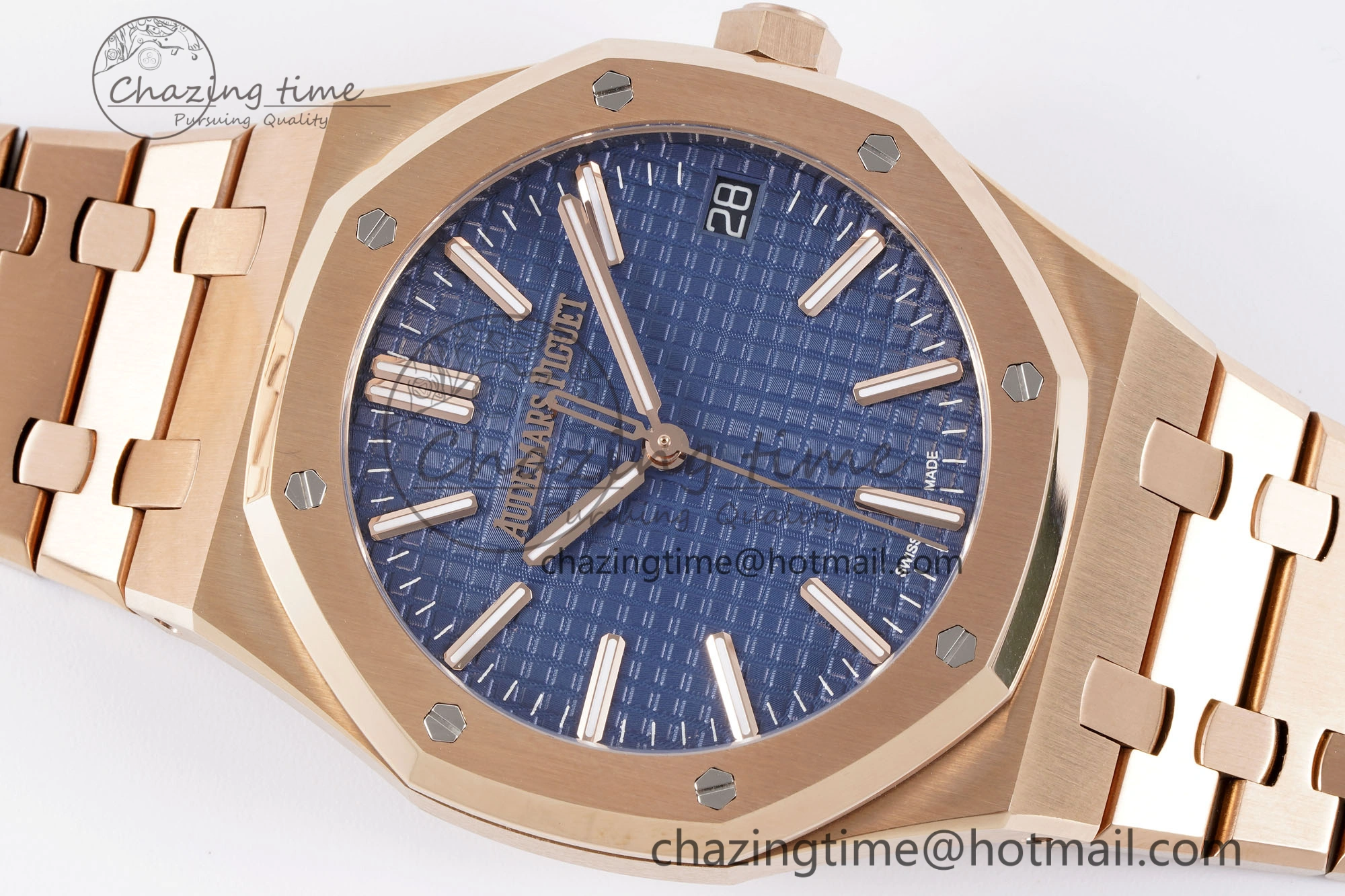 Royal Oak 41mm 15510 “50th Anniversary” RG APSF 1:1 Best Edition Blue Dial on RG Bracelet SA4302 Super Clone