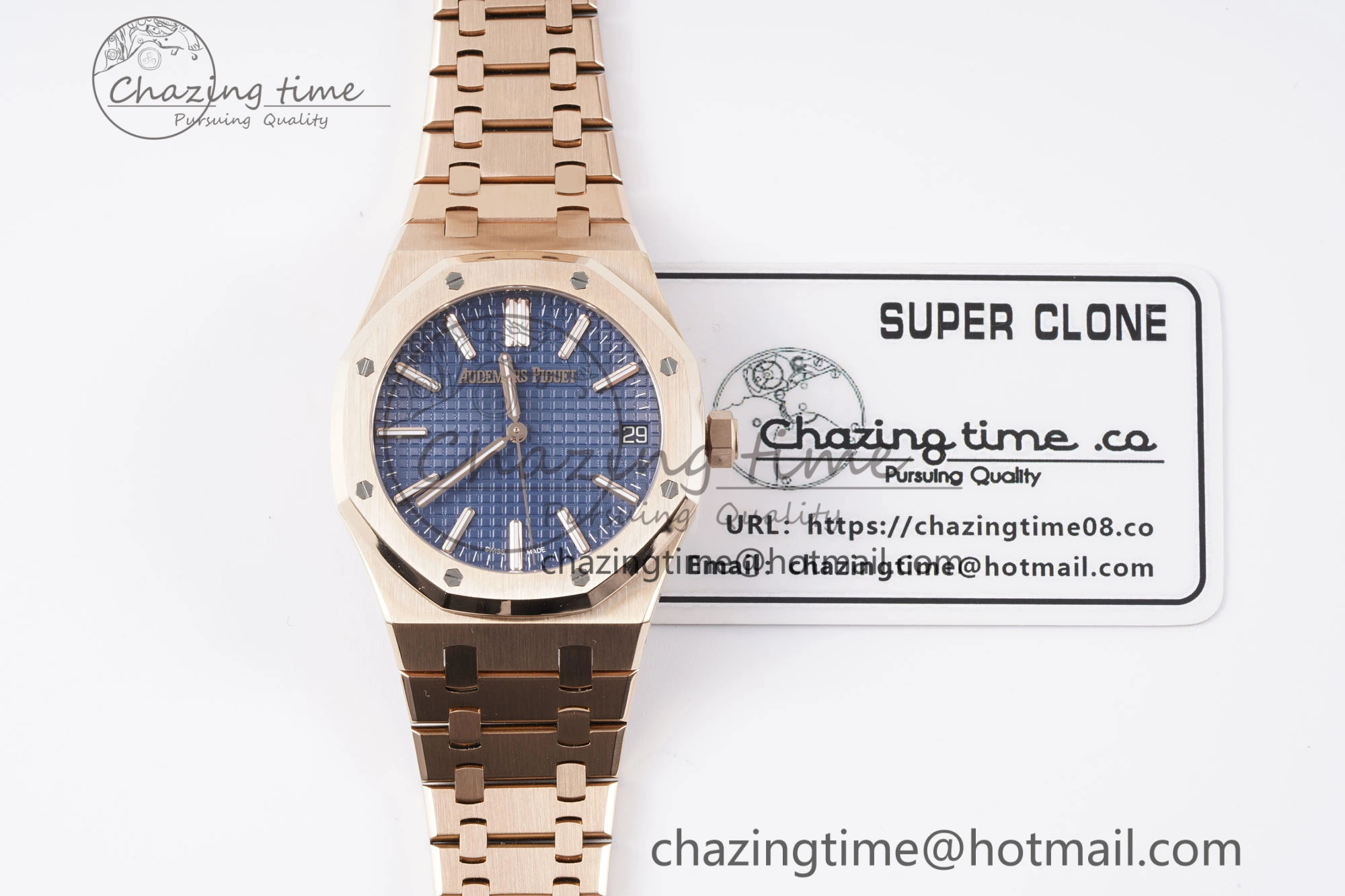 Royal Oak 41mm 15510 “50th Anniversary” RG APSF 1:1 Best Edition Blue Dial on RG Bracelet SA4302 Super Clone