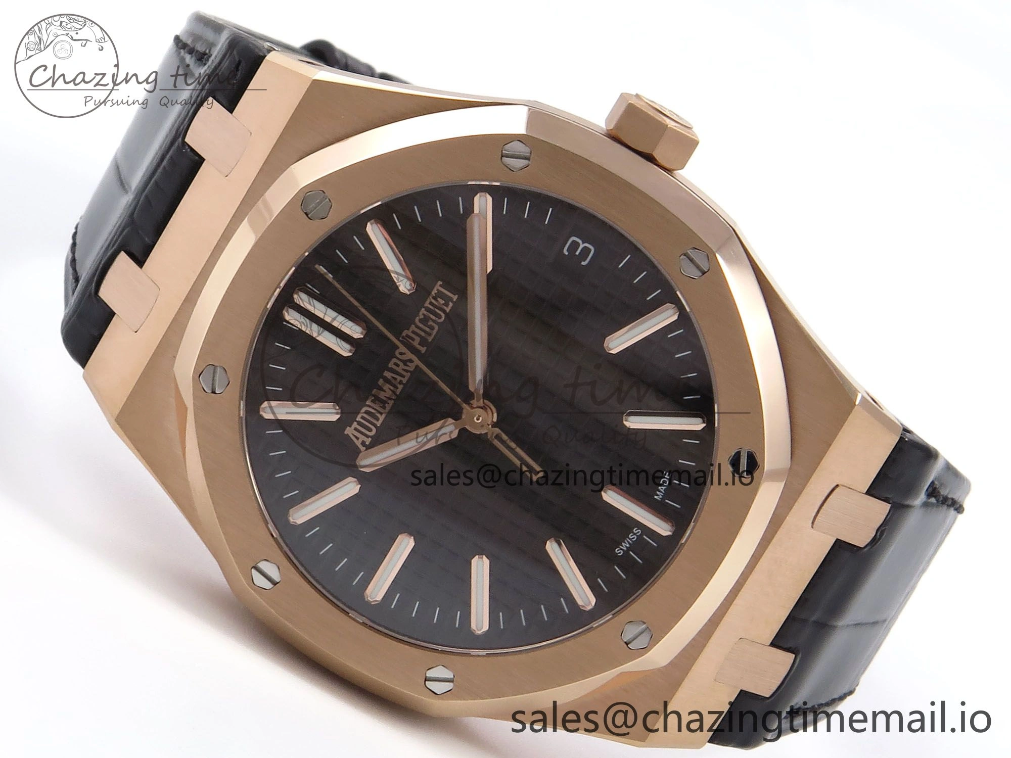 Royal Oak 41mm 15510 “50th Anniversary” RG IPF 1:1 Best Edition Black Textured Dial on Black Leather Strap SA4302 Super Clone