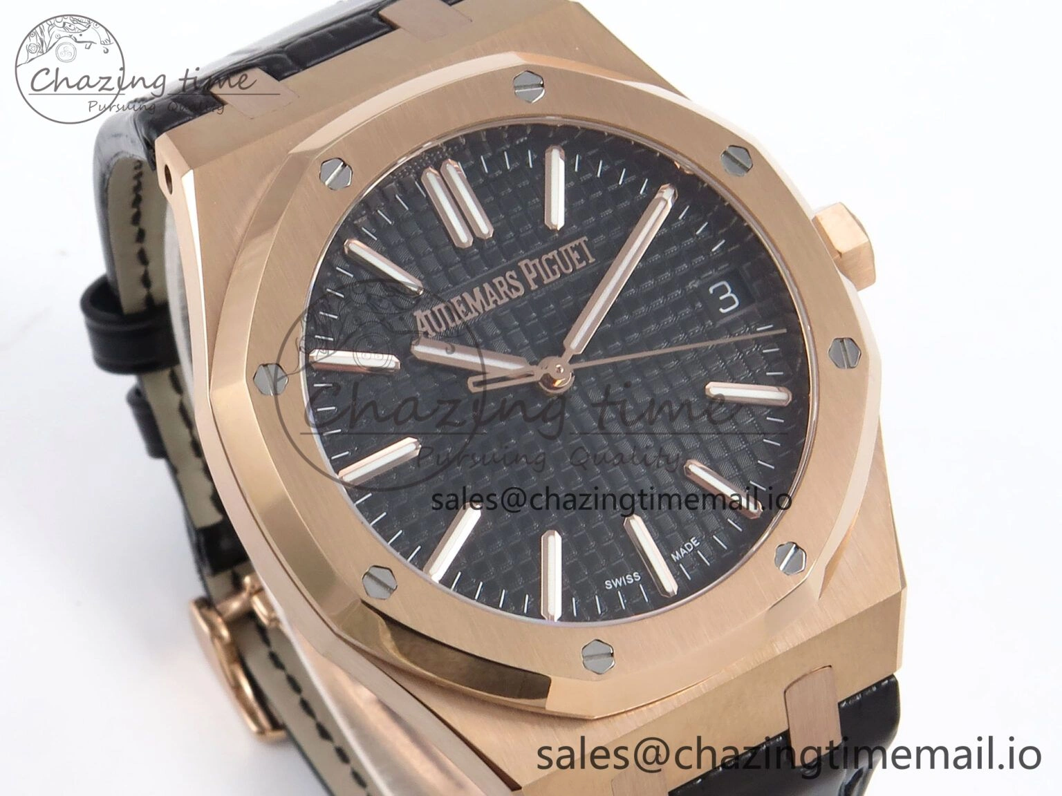 Royal Oak 41mm 15510 “50th Anniversary” RG IPF 1:1 Best Edition Black Textured Dial on Black Leather Strap SA4302 Super Clone