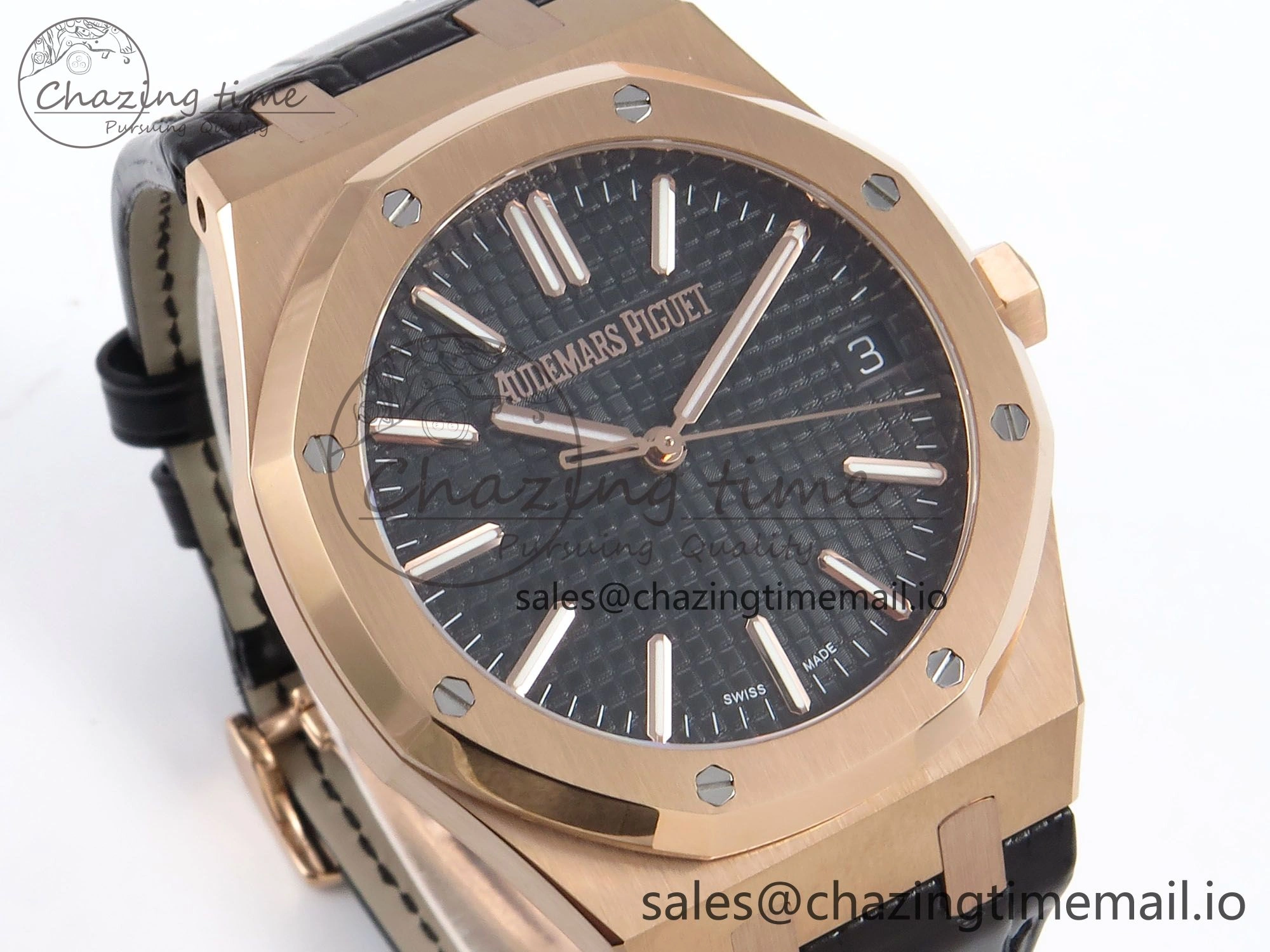 Royal Oak 41mm 15510 “50th Anniversary” RG IPF 1:1 Best Edition Black Textured Dial on Black Leather Strap SA4302 Super Clone