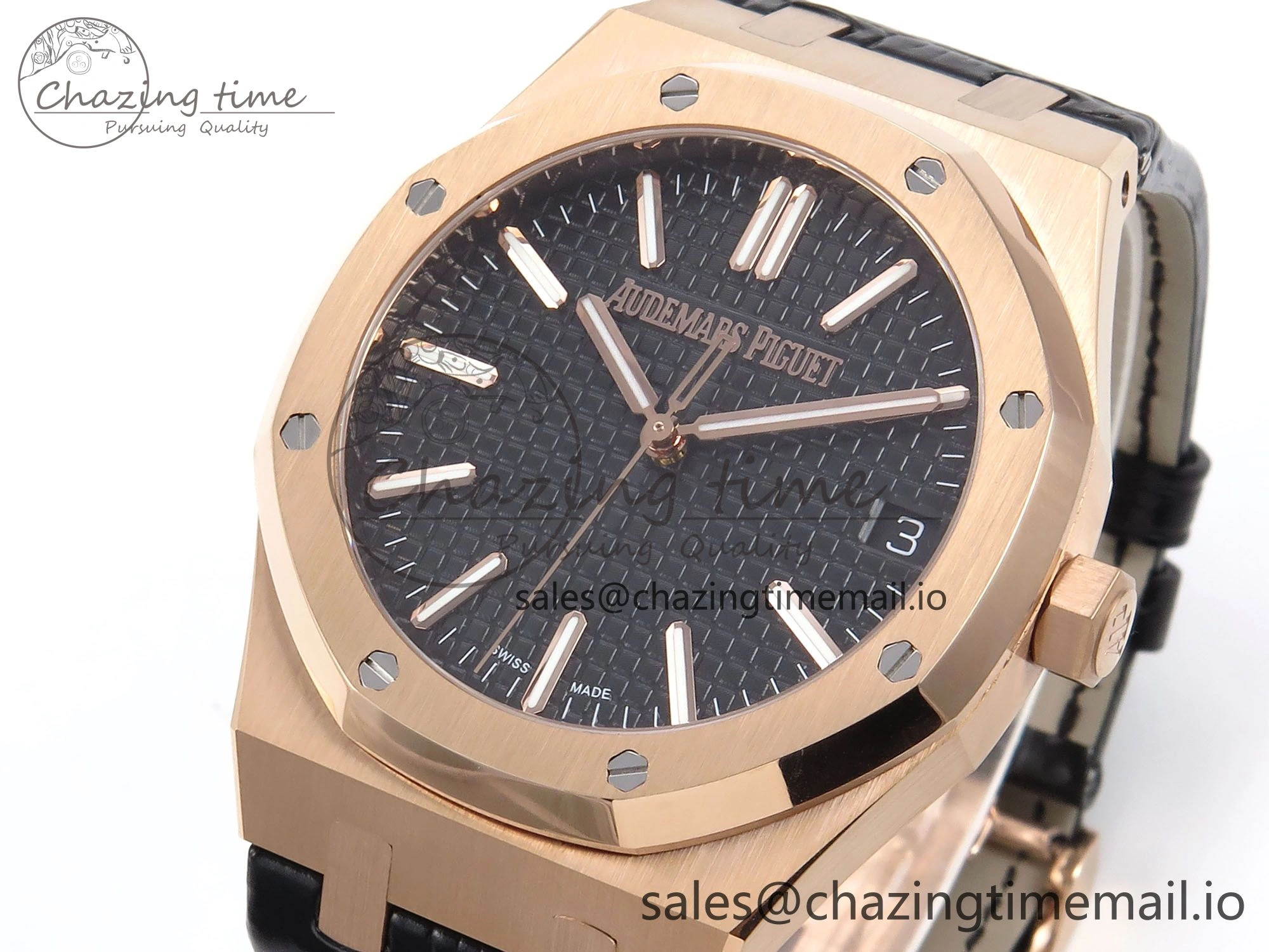 Royal Oak 41mm 15510 “50th Anniversary” RG IPF 1:1 Best Edition Black Textured Dial on Black Leather Strap SA4302 Super Clone
