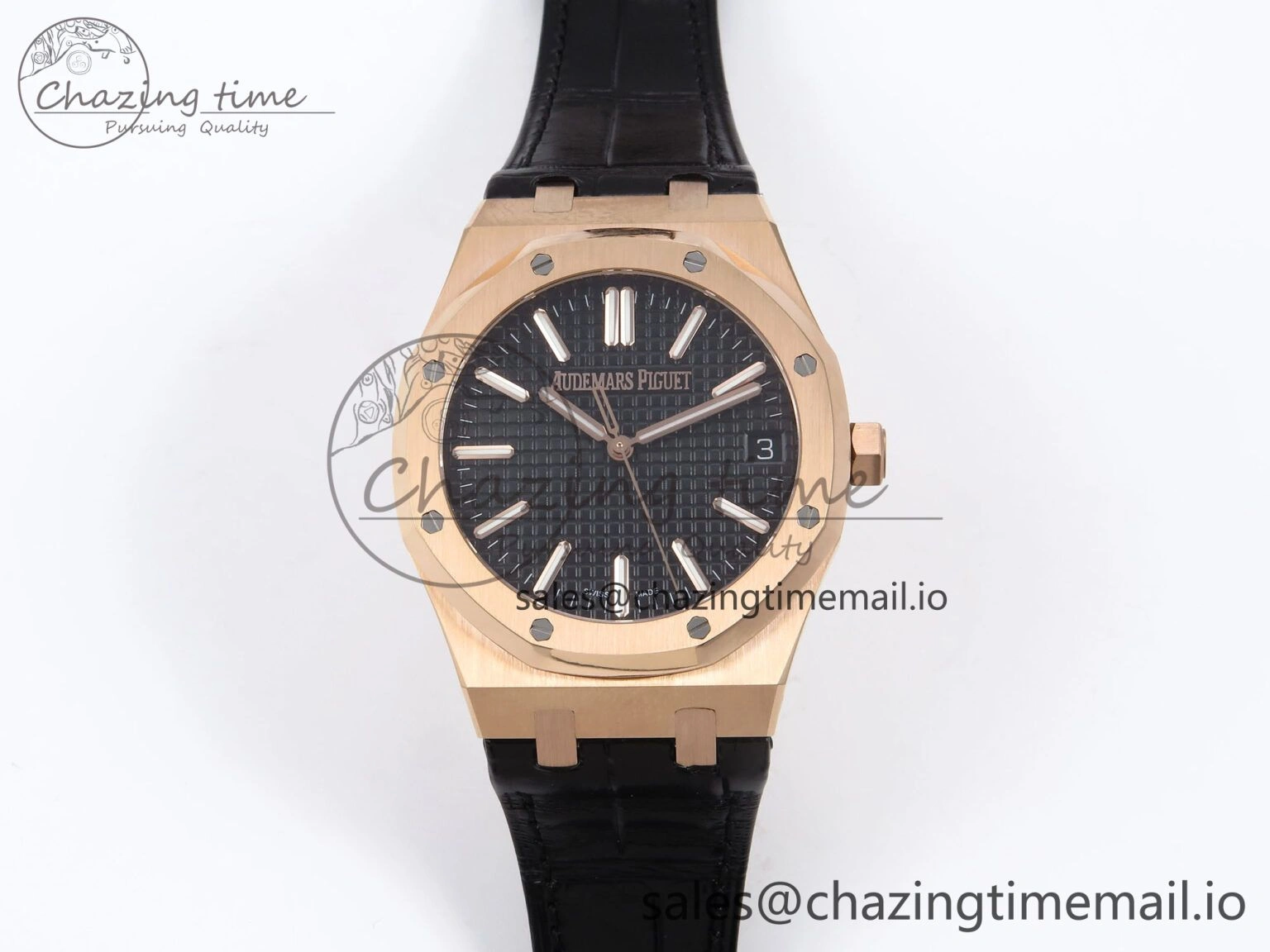 Royal Oak 41mm 15510 “50th Anniversary” RG IPF 1:1 Best Edition Black Textured Dial on Black Leather Strap SA4302 Super Clone