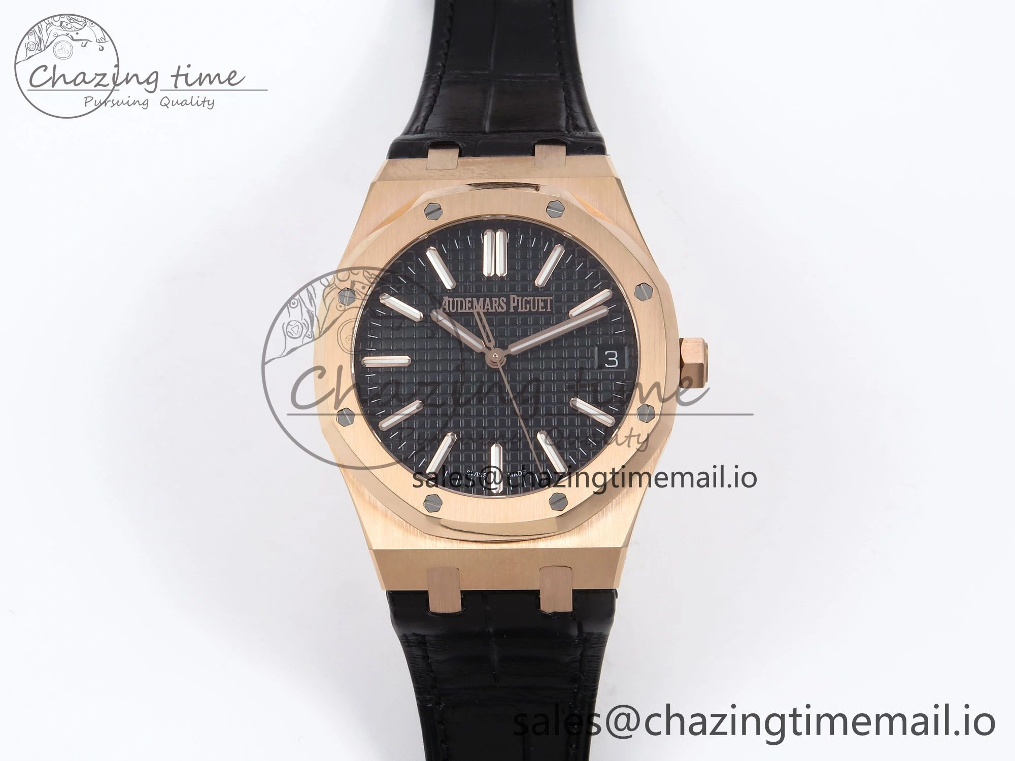 Royal Oak 41mm 15510 “50th Anniversary” RG IPF 1:1 Best Edition Black Textured Dial on Black Leather Strap SA4302 Super Clone