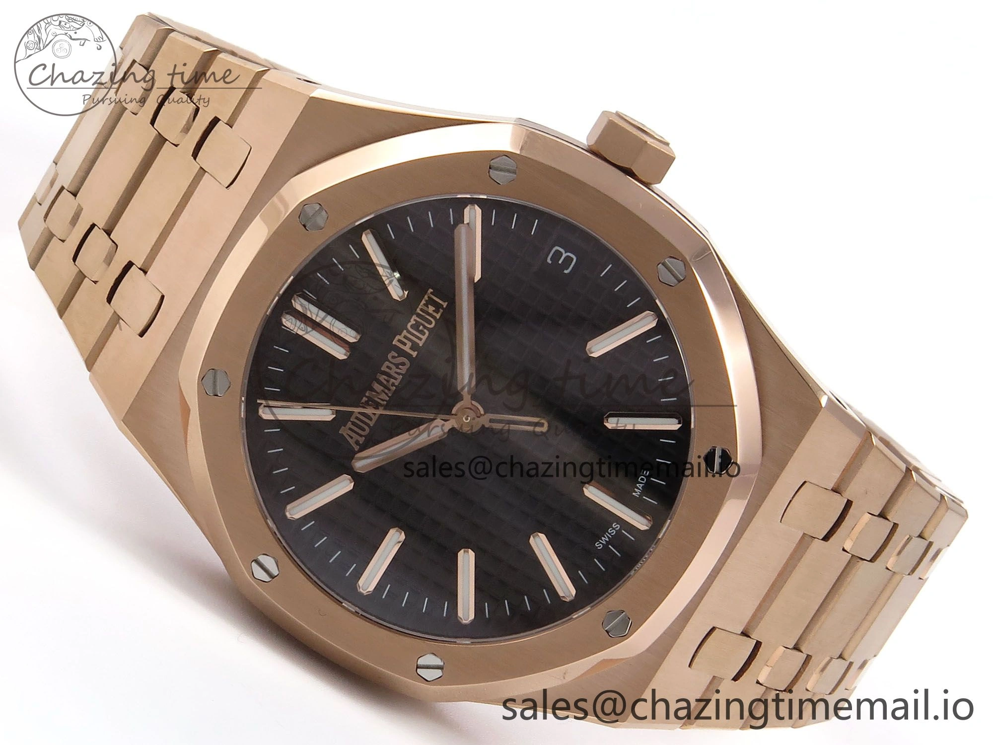 Royal Oak 41mm 15510 “50th Anniversary” RG IPF 1:1 Best Edition Black Textured Dial on RG Bracelet SA4302 Super Clone
