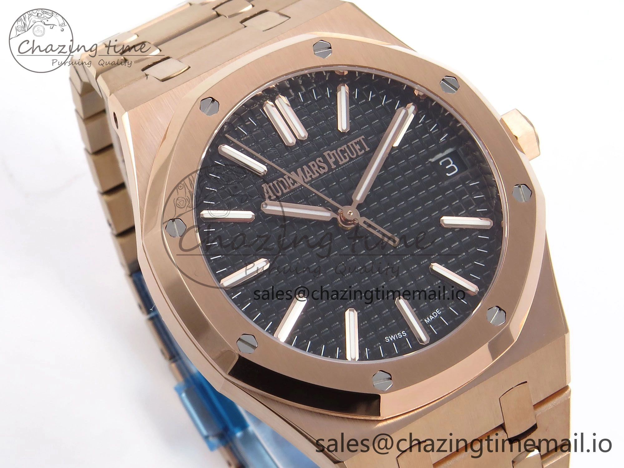 Royal Oak 41mm 15510 “50th Anniversary” RG IPF 1:1 Best Edition Black Textured Dial on RG Bracelet SA4302 Super Clone