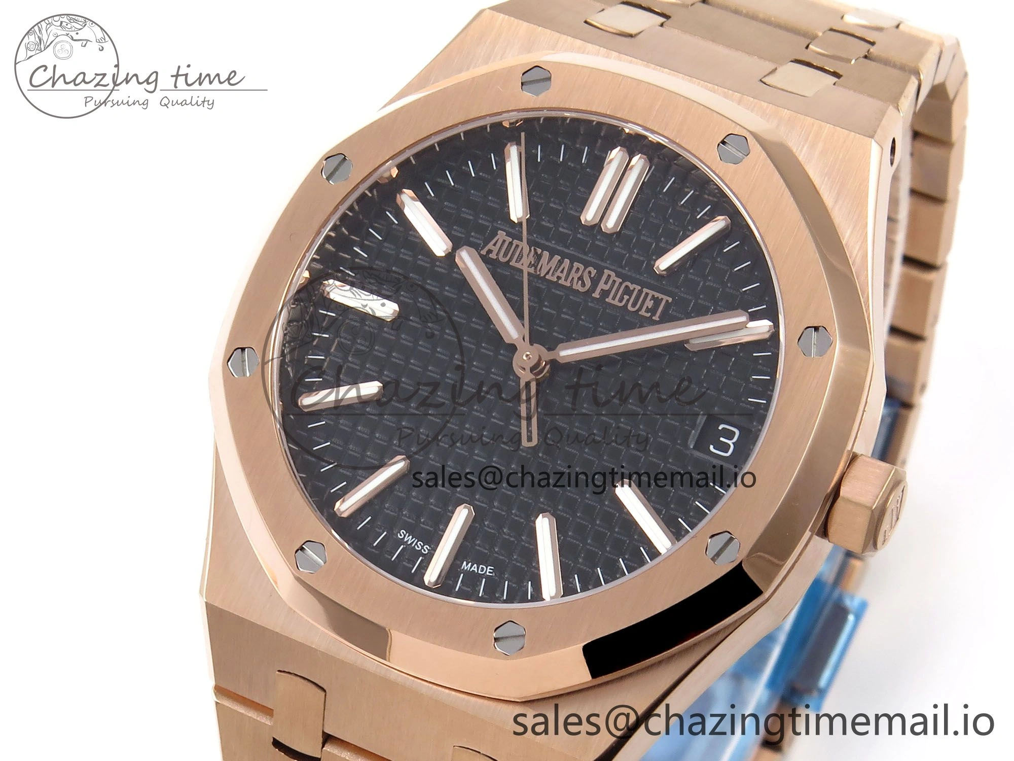 Royal Oak 41mm 15510 “50th Anniversary” RG IPF 1:1 Best Edition Black Textured Dial on RG Bracelet SA4302 Super Clone
