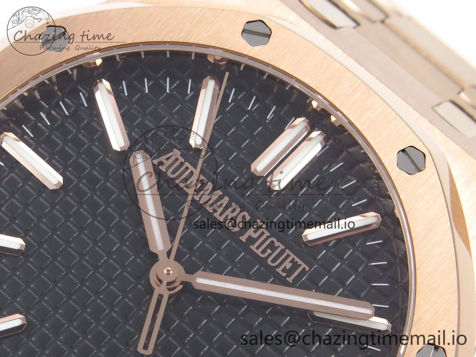 Royal Oak 41mm 15510 “50th Anniversary” RG IPF 1:1 Best Edition Black Textured Dial on RG Bracelet SA4302 Super Clone