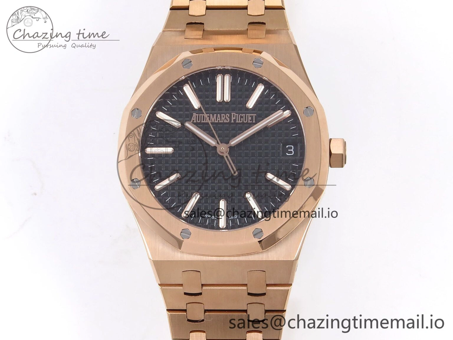 Royal Oak 41mm 15510 “50th Anniversary” RG IPF 1:1 Best Edition Black Textured Dial on RG Bracelet SA4302 Super Clone