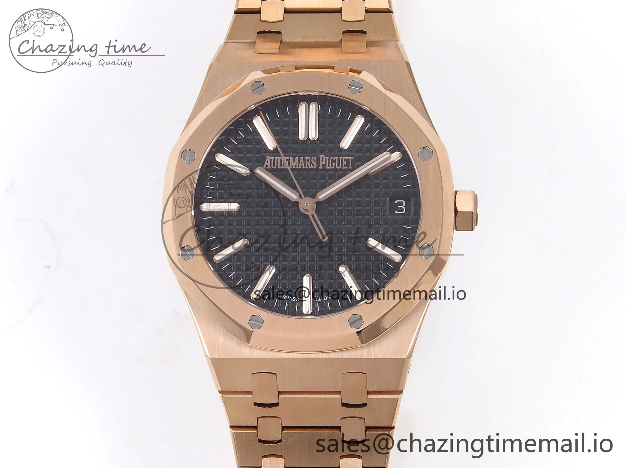 Royal Oak 41mm 15510 “50th Anniversary” RG IPF 1:1 Best Edition Black Textured Dial on RG Bracelet SA4302 Super Clone