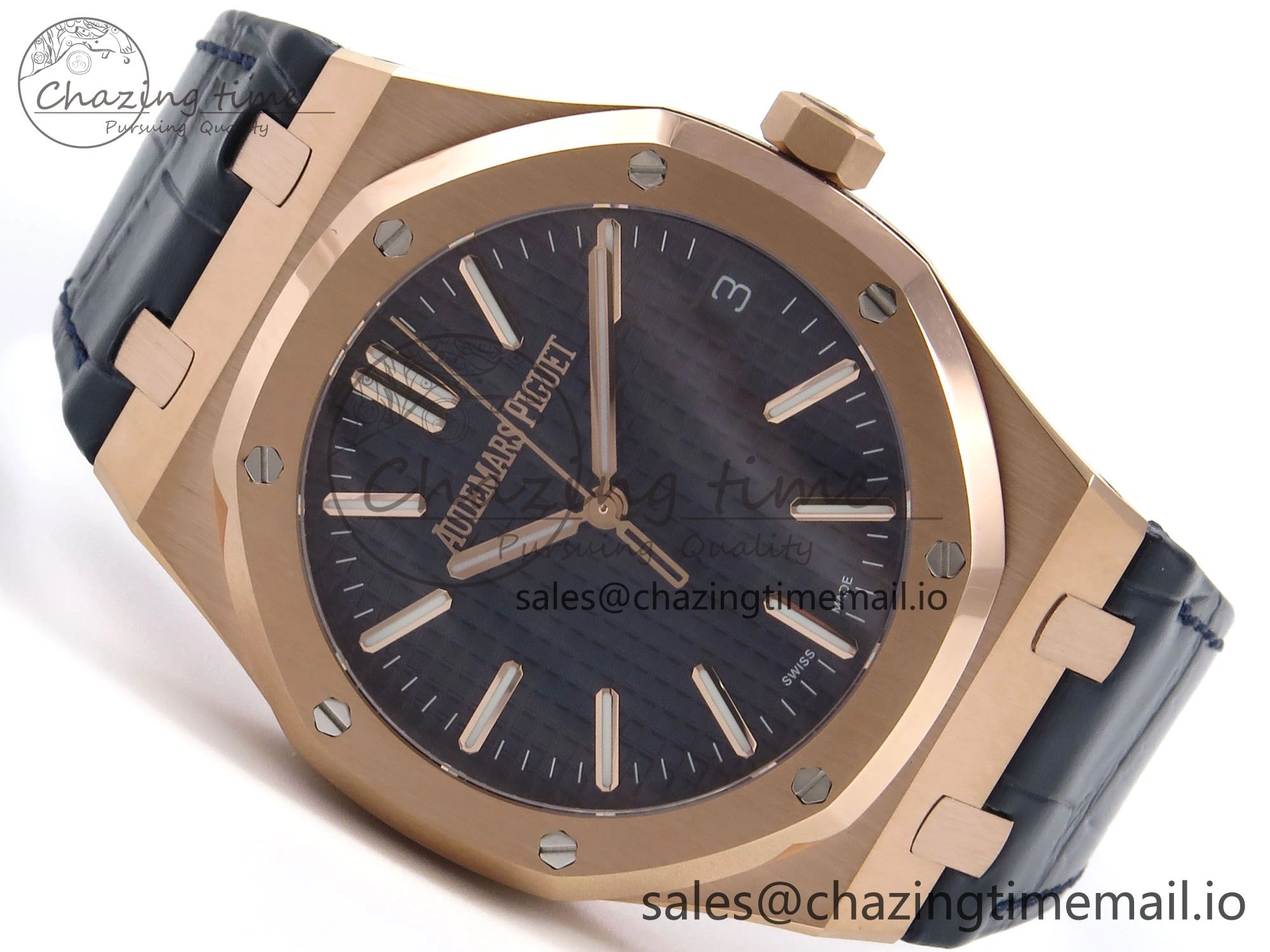 Royal Oak 41mm 15510 “50th Anniversary” RG IPF 1:1 Best Edition Blue Textured Dial on Blue Leather Strap SA4302 Super Clone