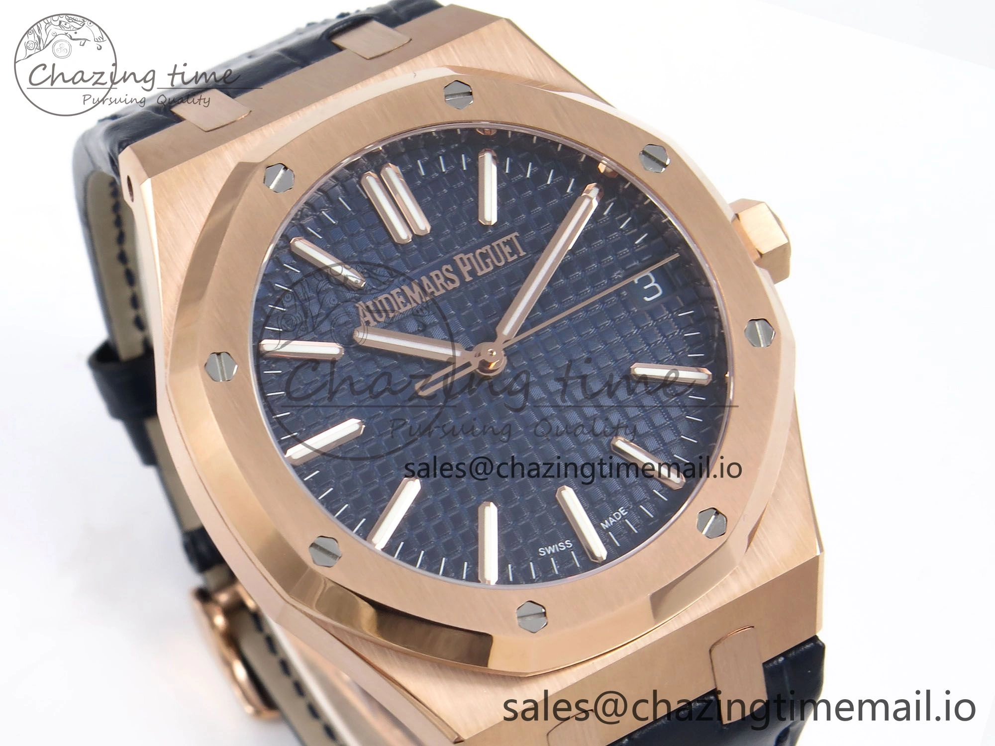Royal Oak 41mm 15510 “50th Anniversary” RG IPF 1:1 Best Edition Blue Textured Dial on Blue Leather Strap SA4302 Super Clone