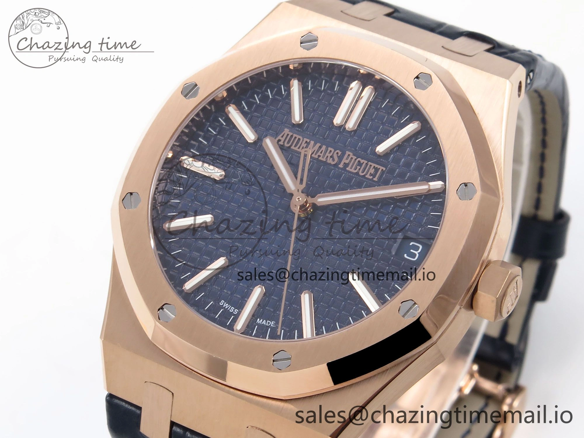 Royal Oak 41mm 15510 “50th Anniversary” RG IPF 1:1 Best Edition Blue Textured Dial on Blue Leather Strap SA4302 Super Clone
