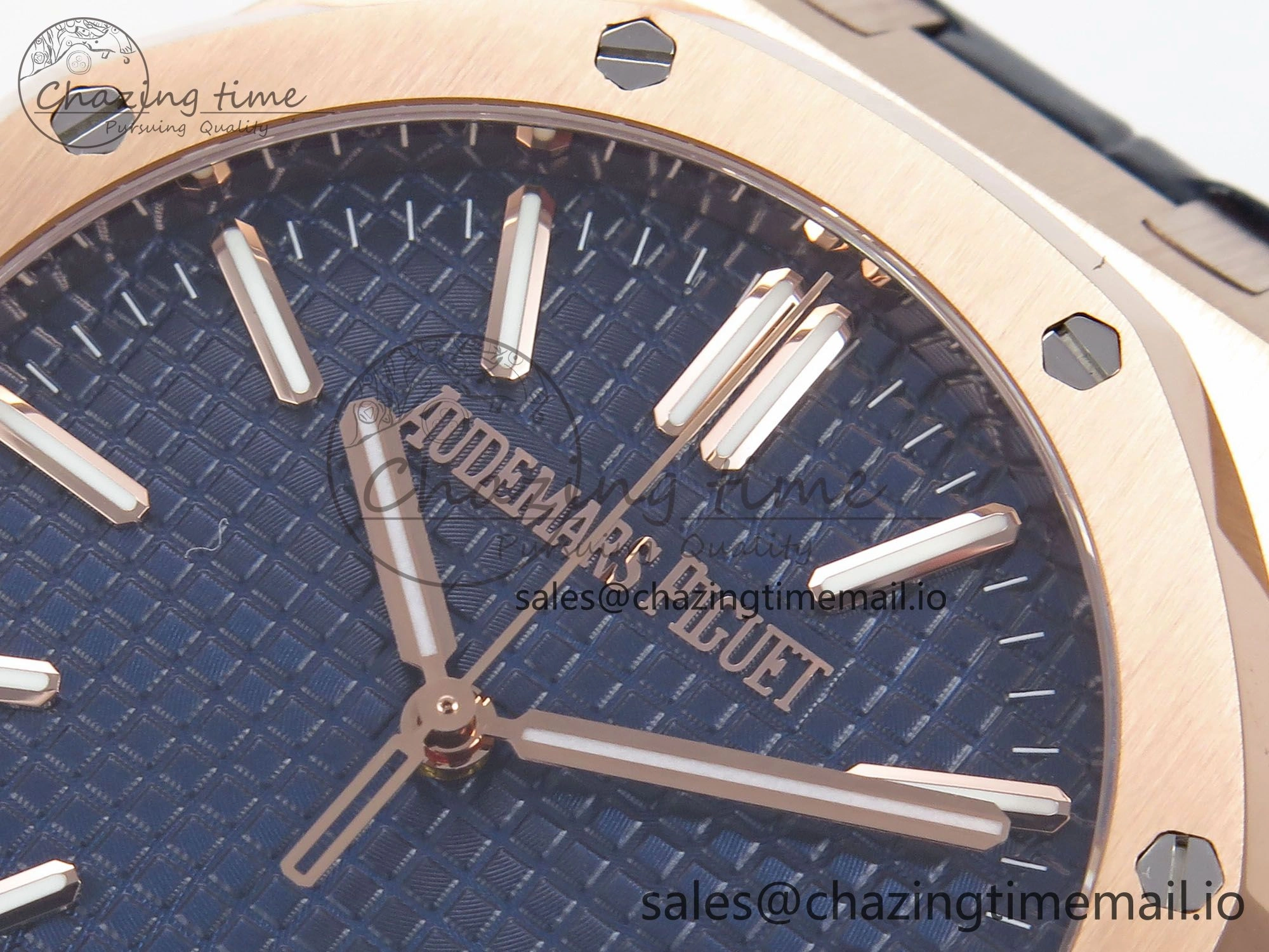 Royal Oak 41mm 15510 “50th Anniversary” RG IPF 1:1 Best Edition Blue Textured Dial on Blue Leather Strap SA4302 Super Clone