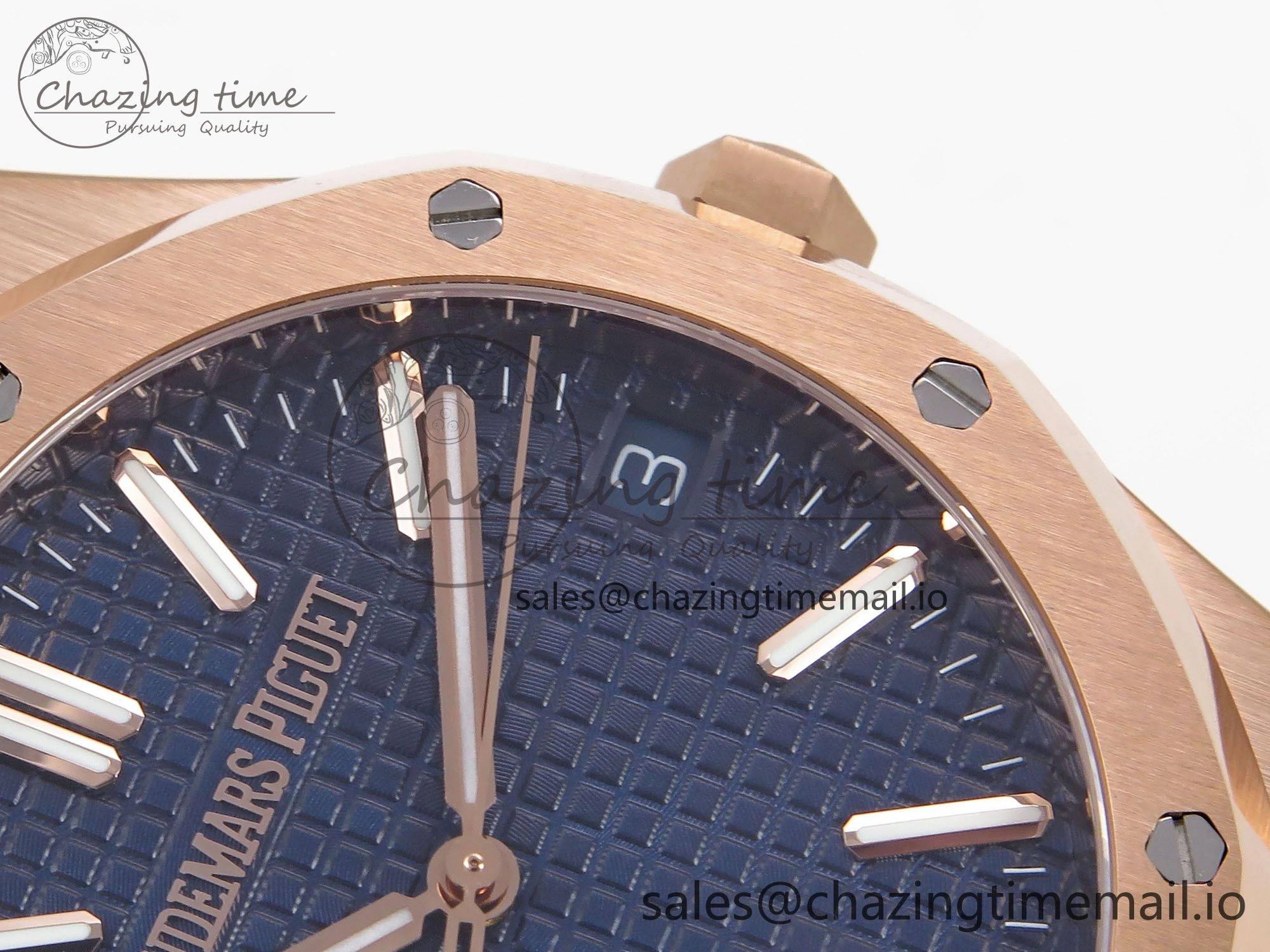 Royal Oak 41mm 15510 “50th Anniversary” RG IPF 1:1 Best Edition Blue Textured Dial on Blue Leather Strap SA4302 Super Clone