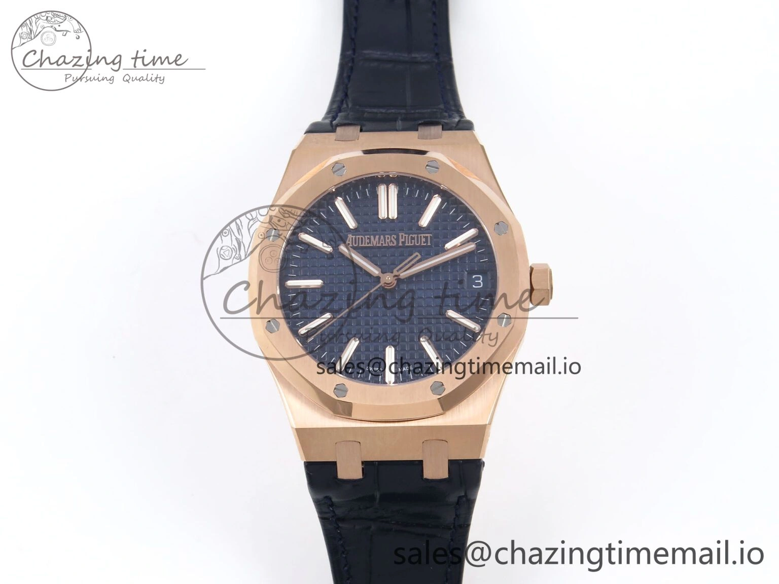 Royal Oak 41mm 15510 “50th Anniversary” RG IPF 1:1 Best Edition Blue Textured Dial on Blue Leather Strap SA4302 Super Clone