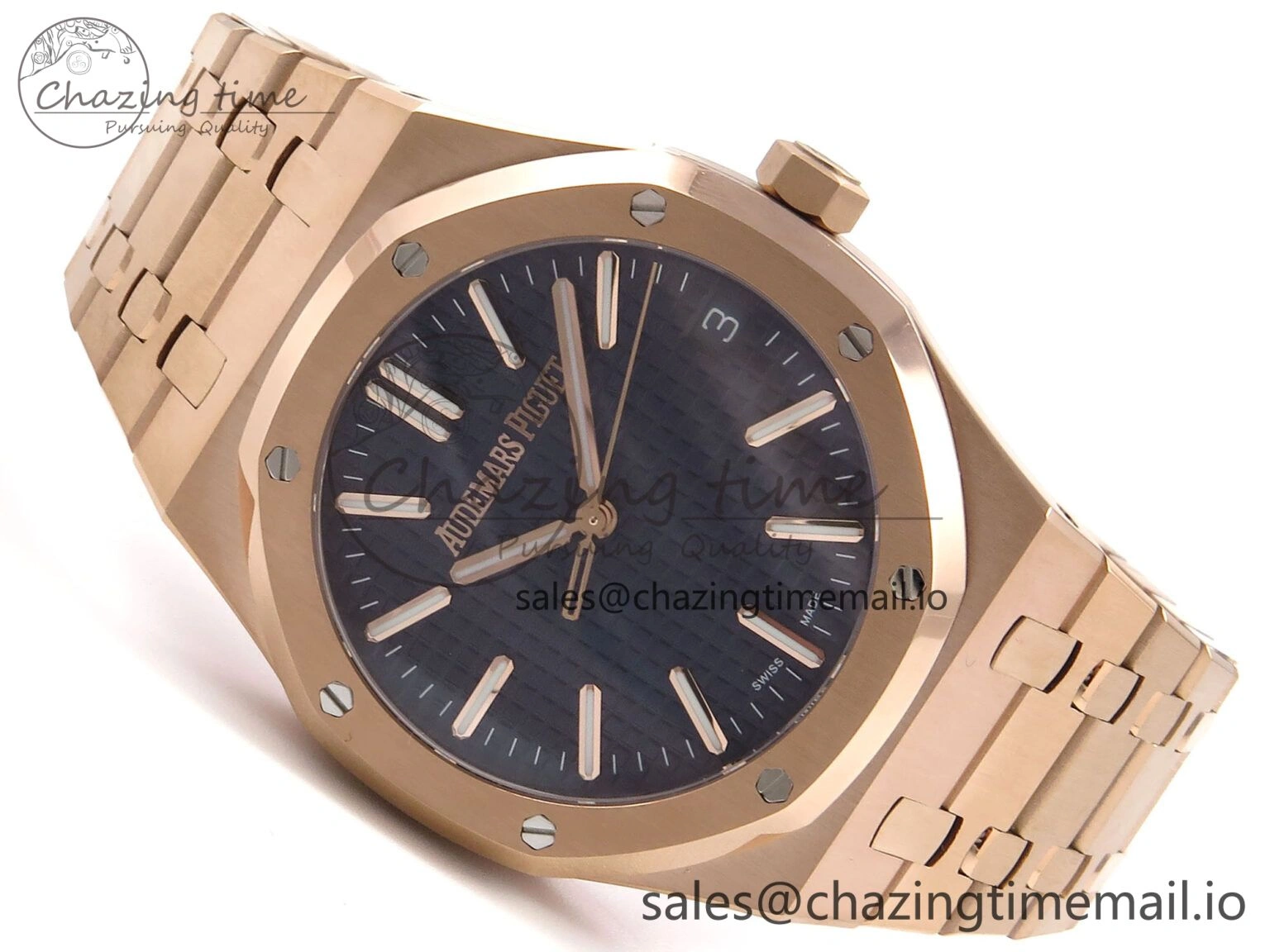 Royal Oak 41mm 15510 “50th Anniversary” RG IPF 1:1 Best Edition Blue Textured Dial on RG Bracelet SA4302 Super Clone
