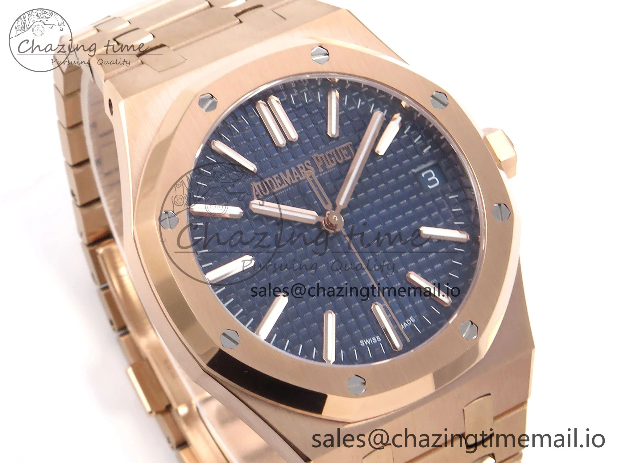 Royal Oak 41mm 15510 “50th Anniversary” RG IPF 1:1 Best Edition Blue Textured Dial on RG Bracelet SA4302 Super Clone
