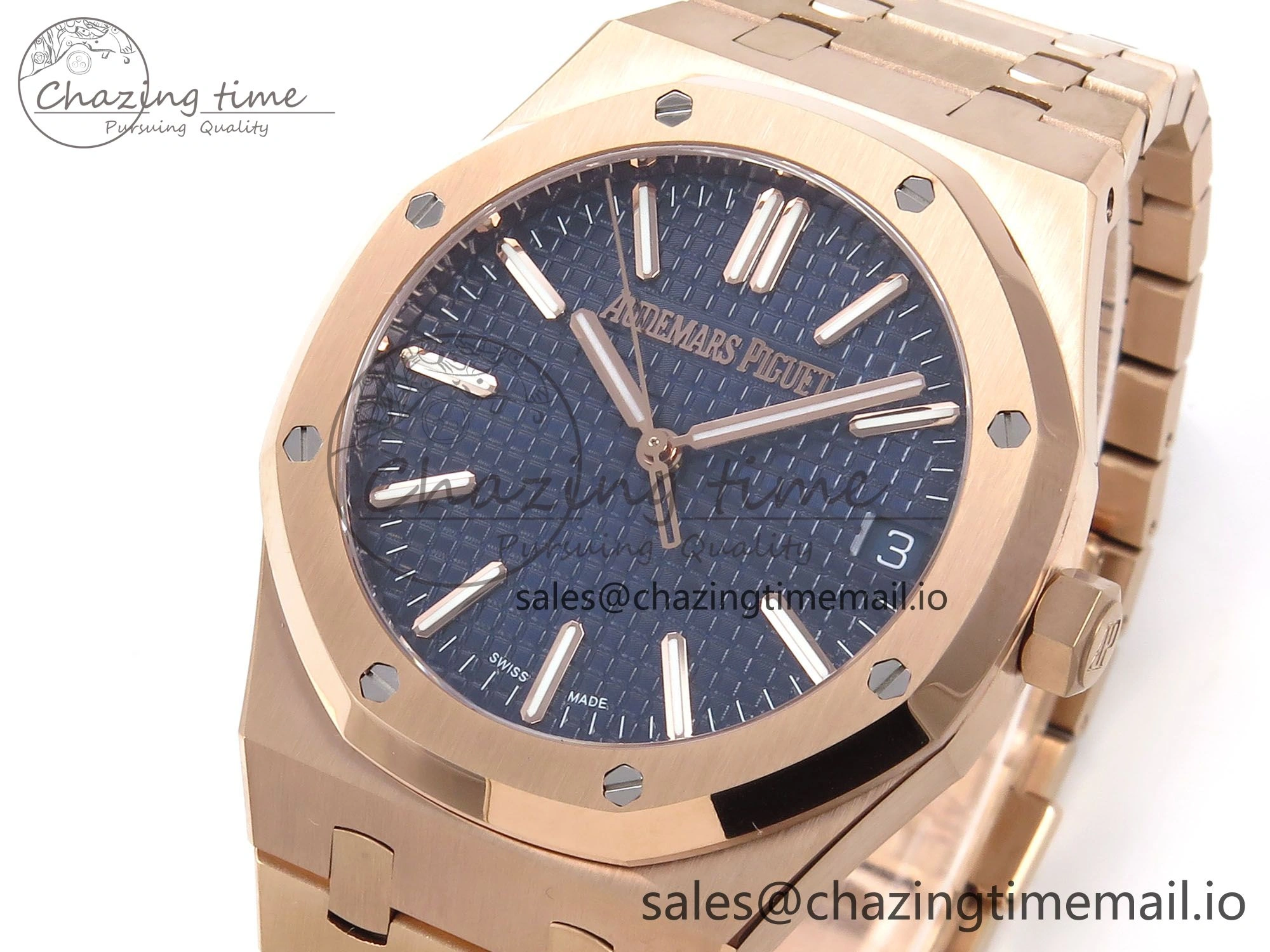 Royal Oak 41mm 15510 “50th Anniversary” RG IPF 1:1 Best Edition Blue Textured Dial on RG Bracelet SA4302 Super Clone