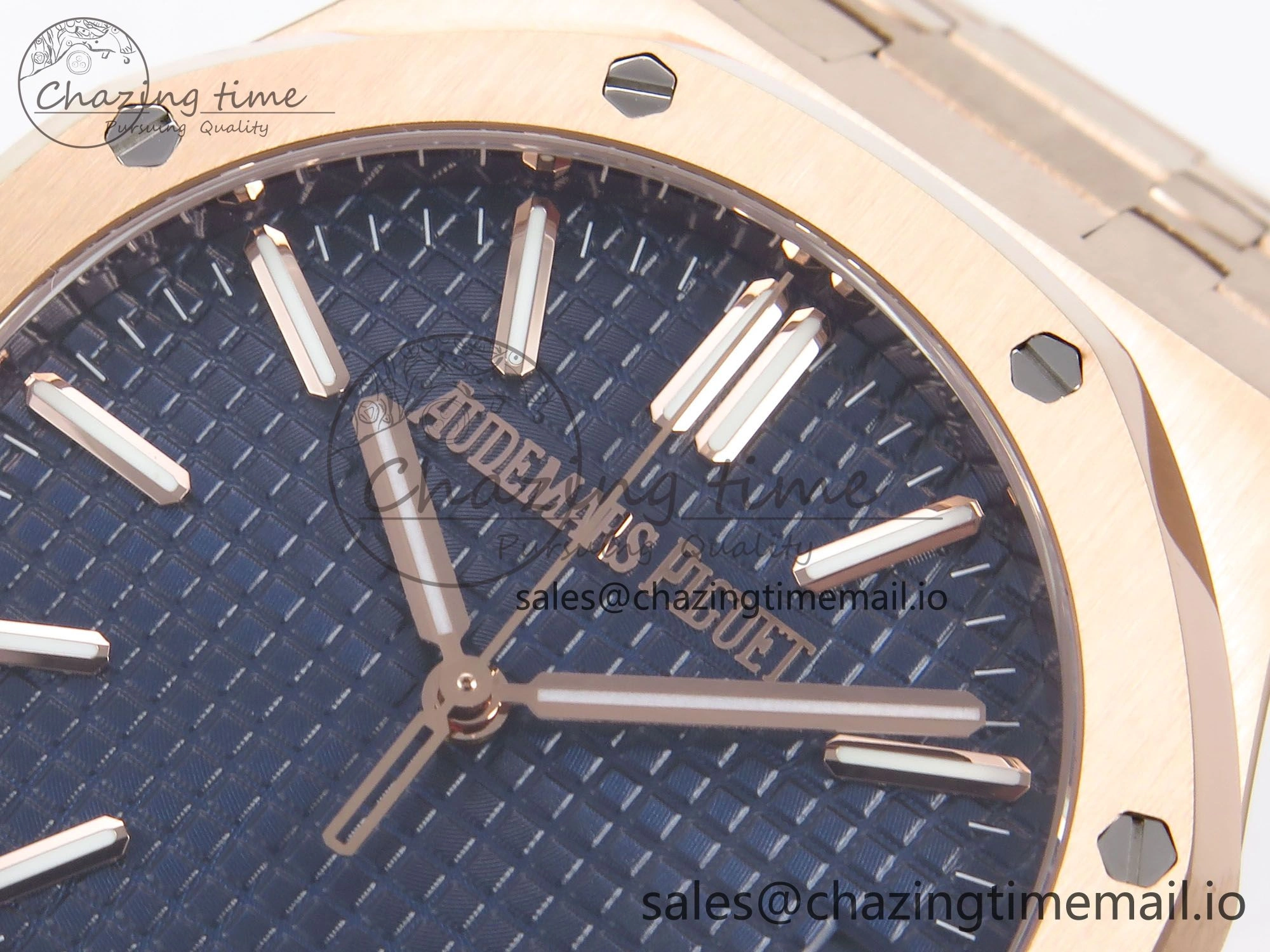 Royal Oak 41mm 15510 “50th Anniversary” RG IPF 1:1 Best Edition Blue Textured Dial on RG Bracelet SA4302 Super Clone