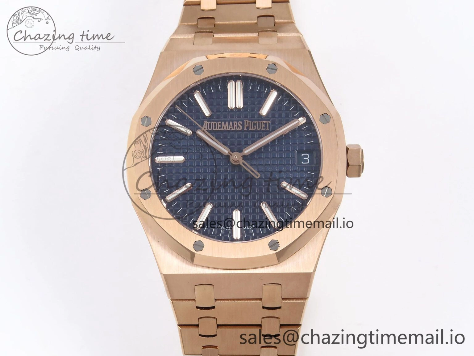 Royal Oak 41mm 15510 “50th Anniversary” RG IPF 1:1 Best Edition Blue Textured Dial on RG Bracelet SA4302 Super Clone