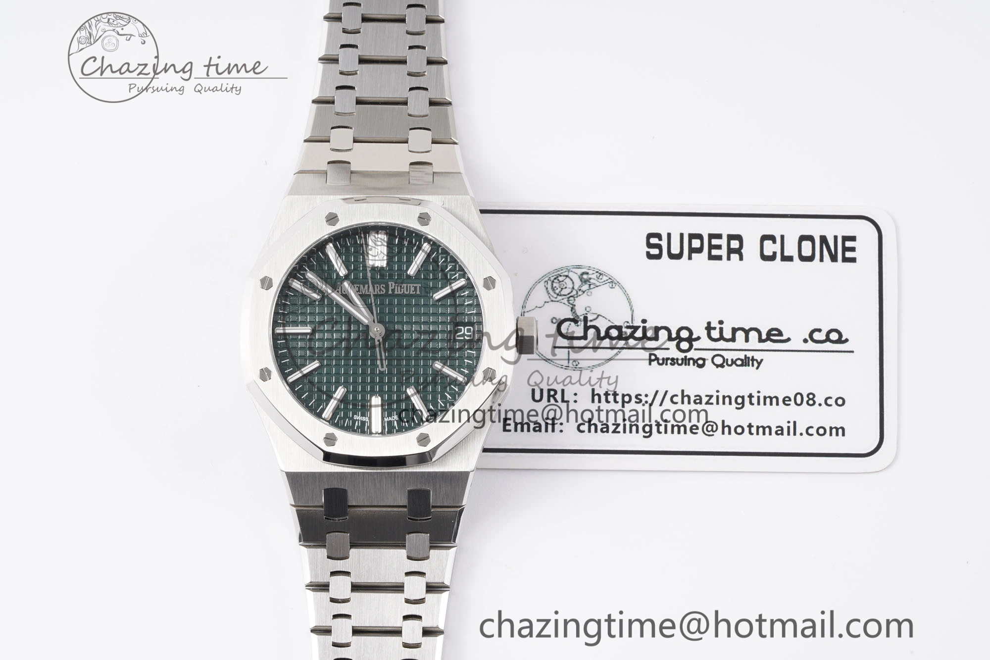 Royal Oak 41mm 15510 “50th Anniversary” SS APSF 1:1 Best Edition Green Dial on SS Bracelet SA4302 Super Clone