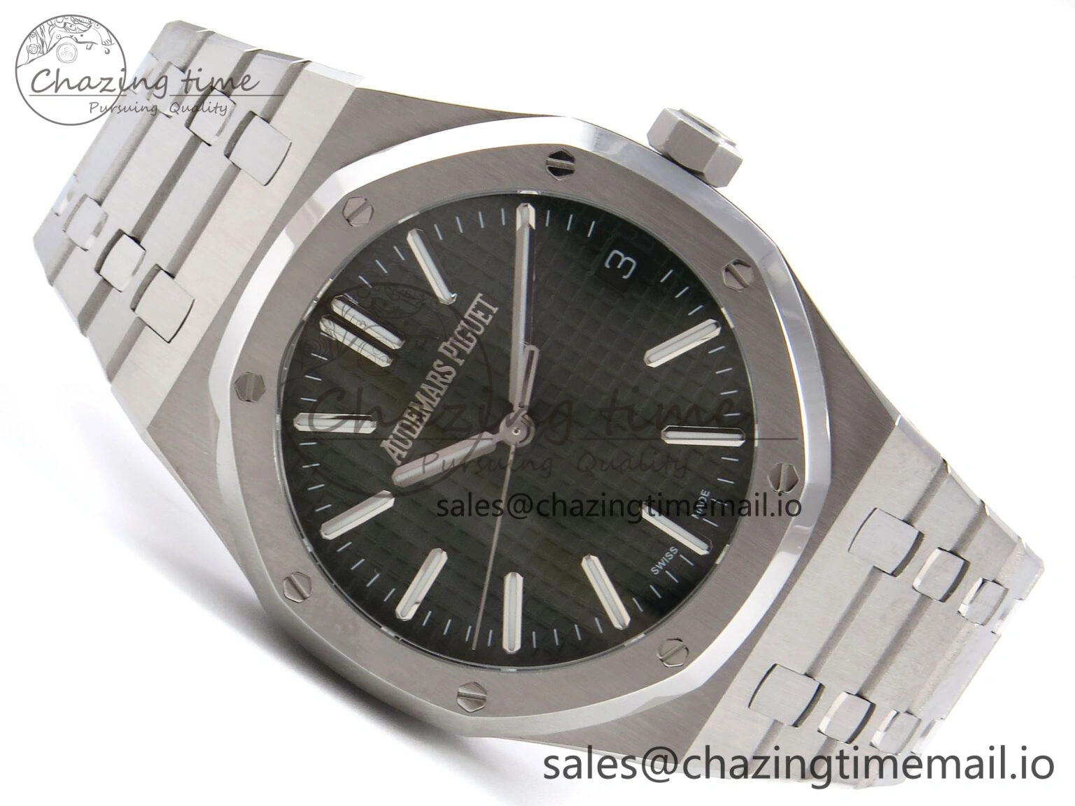 Royal Oak 41mm 15510 “50th Anniversary” SS IPF 1:1 Best Edition Green Textured Dial on SS Bracelet SA4302 Super Clone