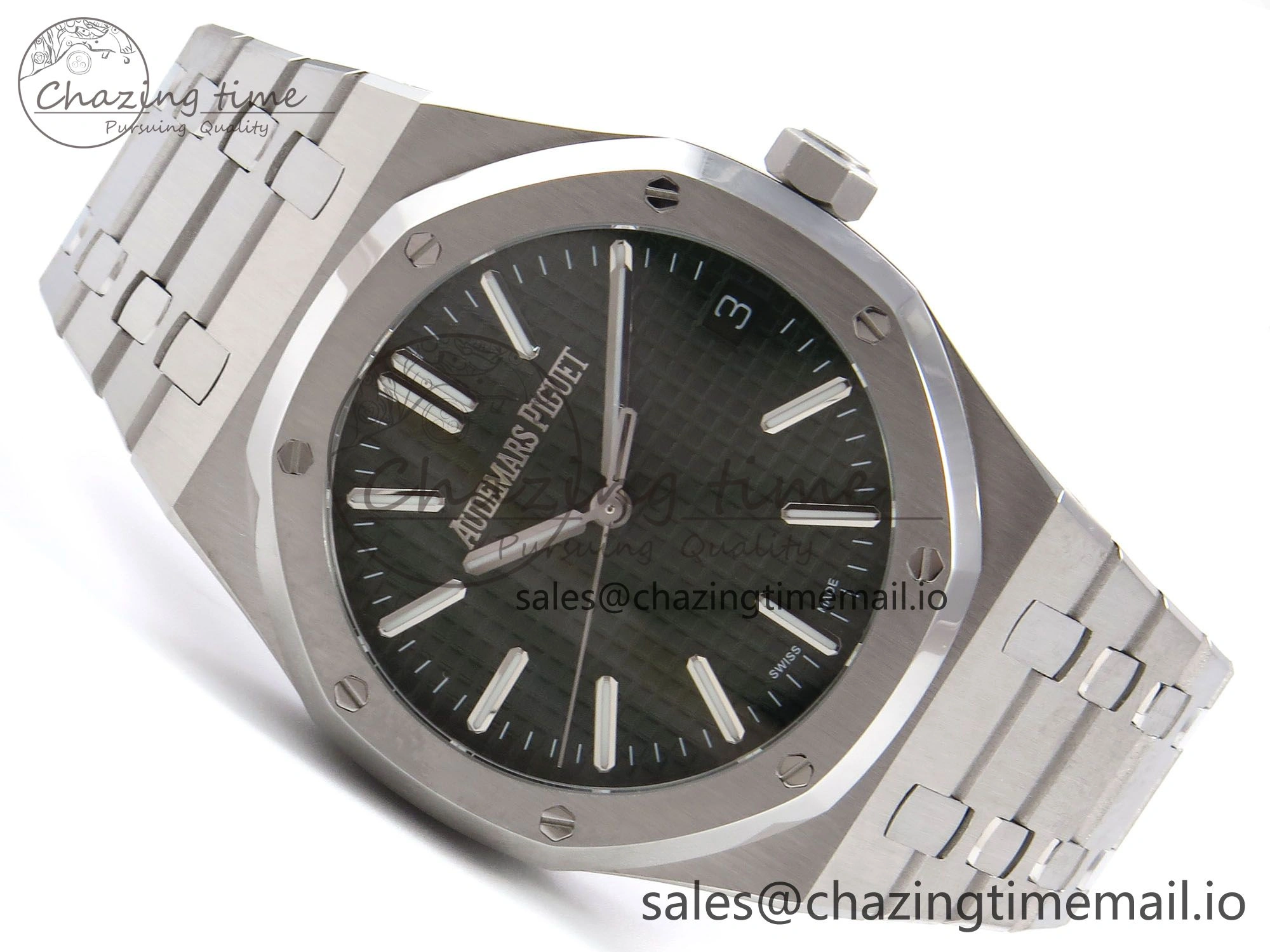 Royal Oak 41mm 15510 “50th Anniversary” SS IPF 1:1 Best Edition Green Textured Dial on SS Bracelet SA4302 Super Clone