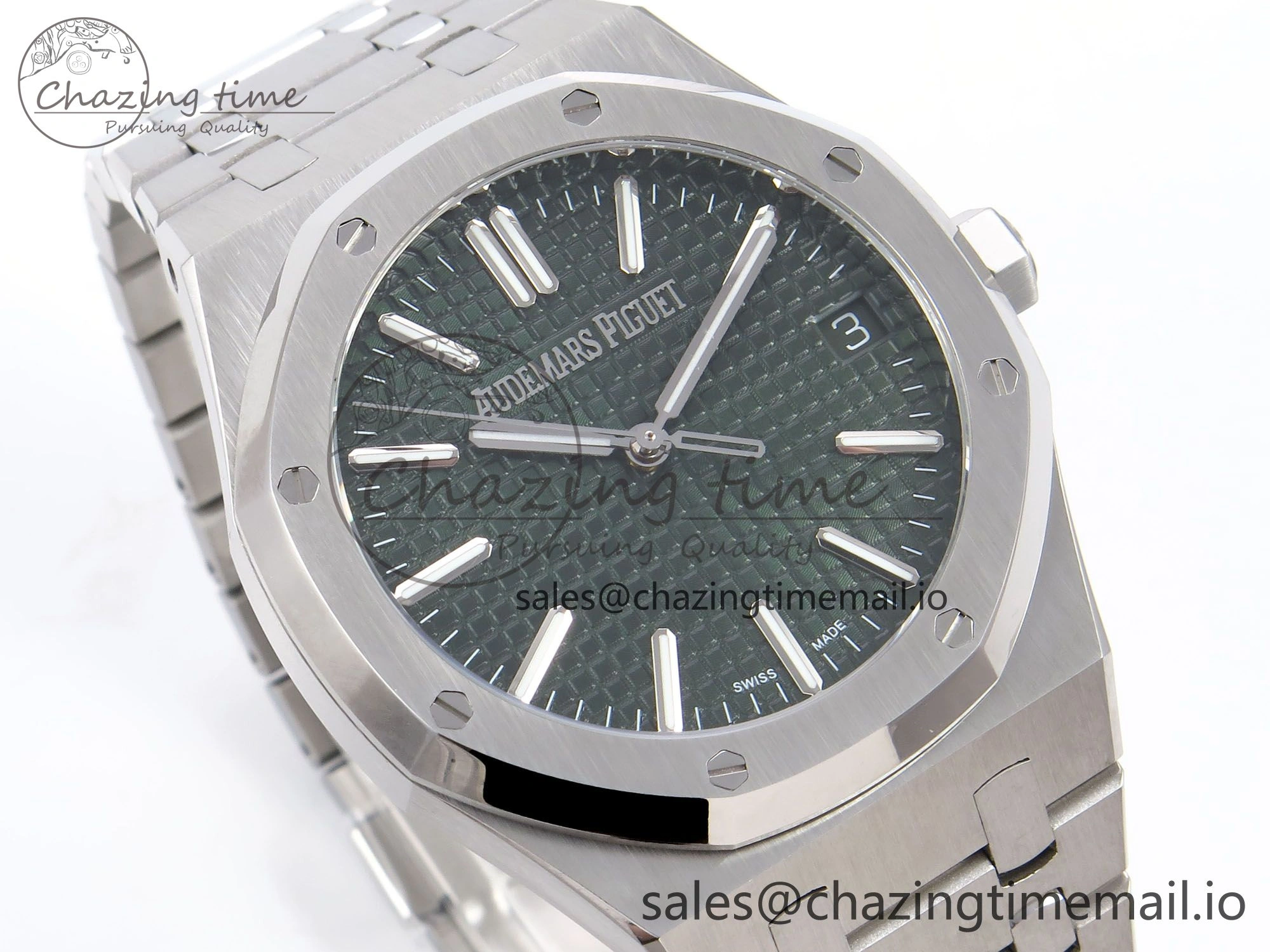 Royal Oak 41mm 15510 “50th Anniversary” SS IPF 1:1 Best Edition Green Textured Dial on SS Bracelet SA4302 Super Clone