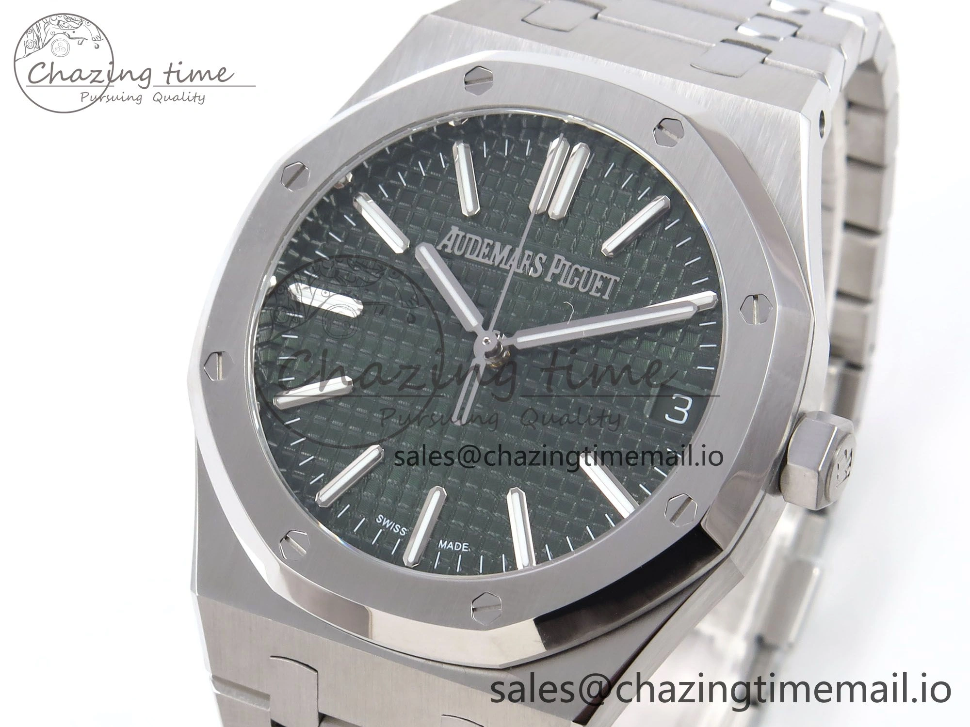Royal Oak 41mm 15510 “50th Anniversary” SS IPF 1:1 Best Edition Green Textured Dial on SS Bracelet SA4302 Super Clone