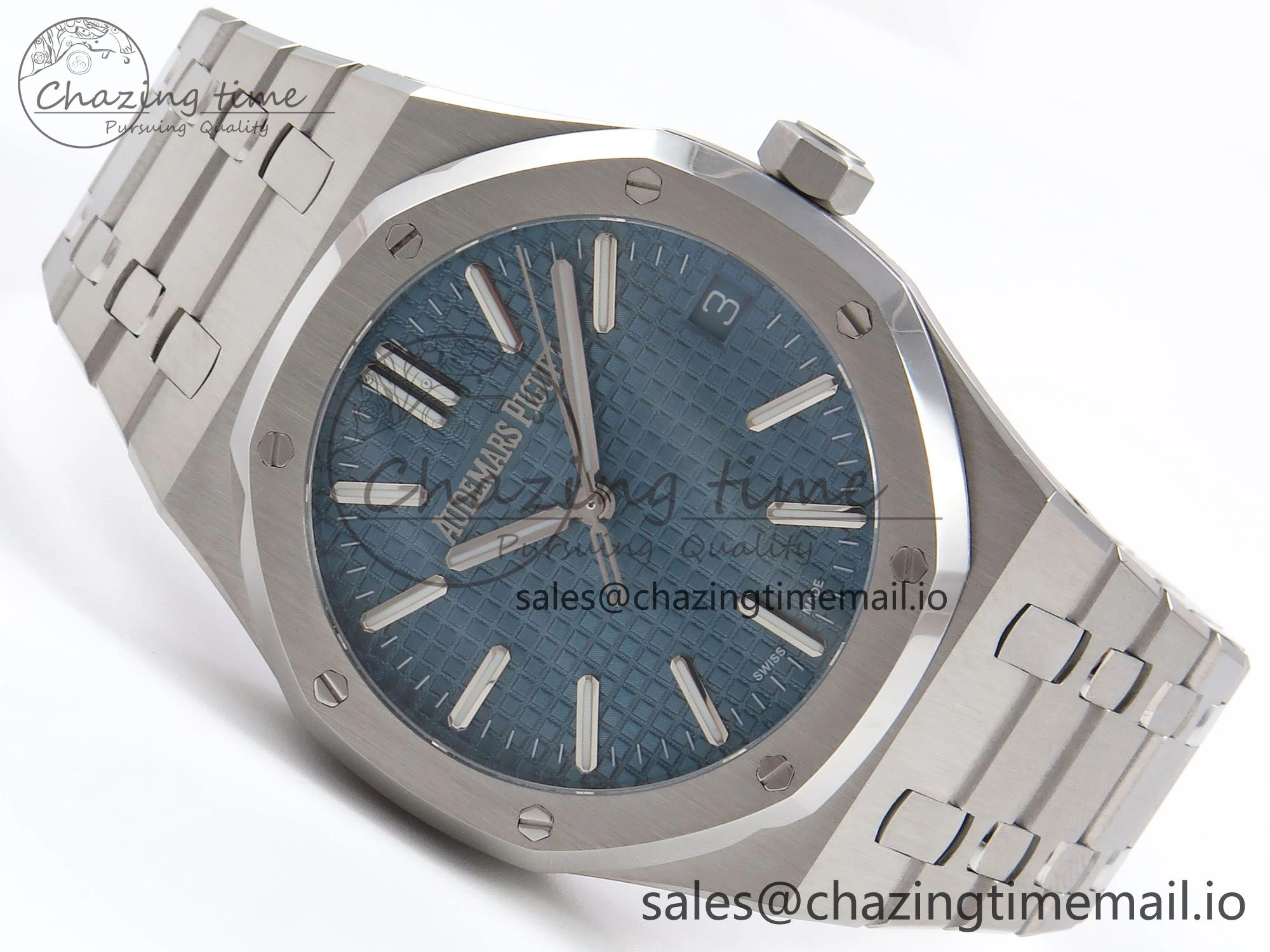 Royal Oak 41mm 15510 “50th Anniversary” SS IPF 1:1 Best Edition Light Blue Textured Dial on SS Bracelet SA4302 Super Clone