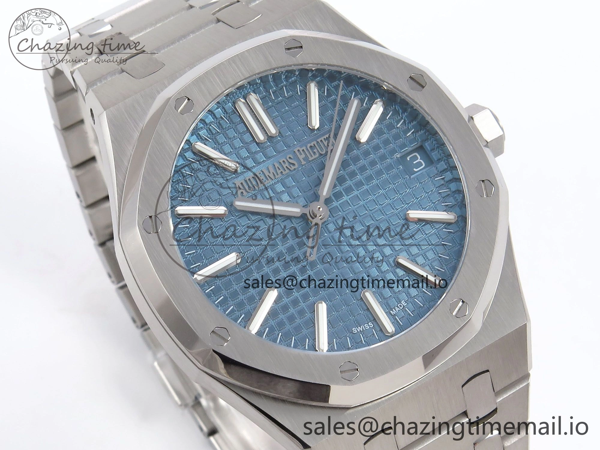 Royal Oak 41mm 15510 “50th Anniversary” SS IPF 1:1 Best Edition Light Blue Textured Dial on SS Bracelet SA4302 Super Clone