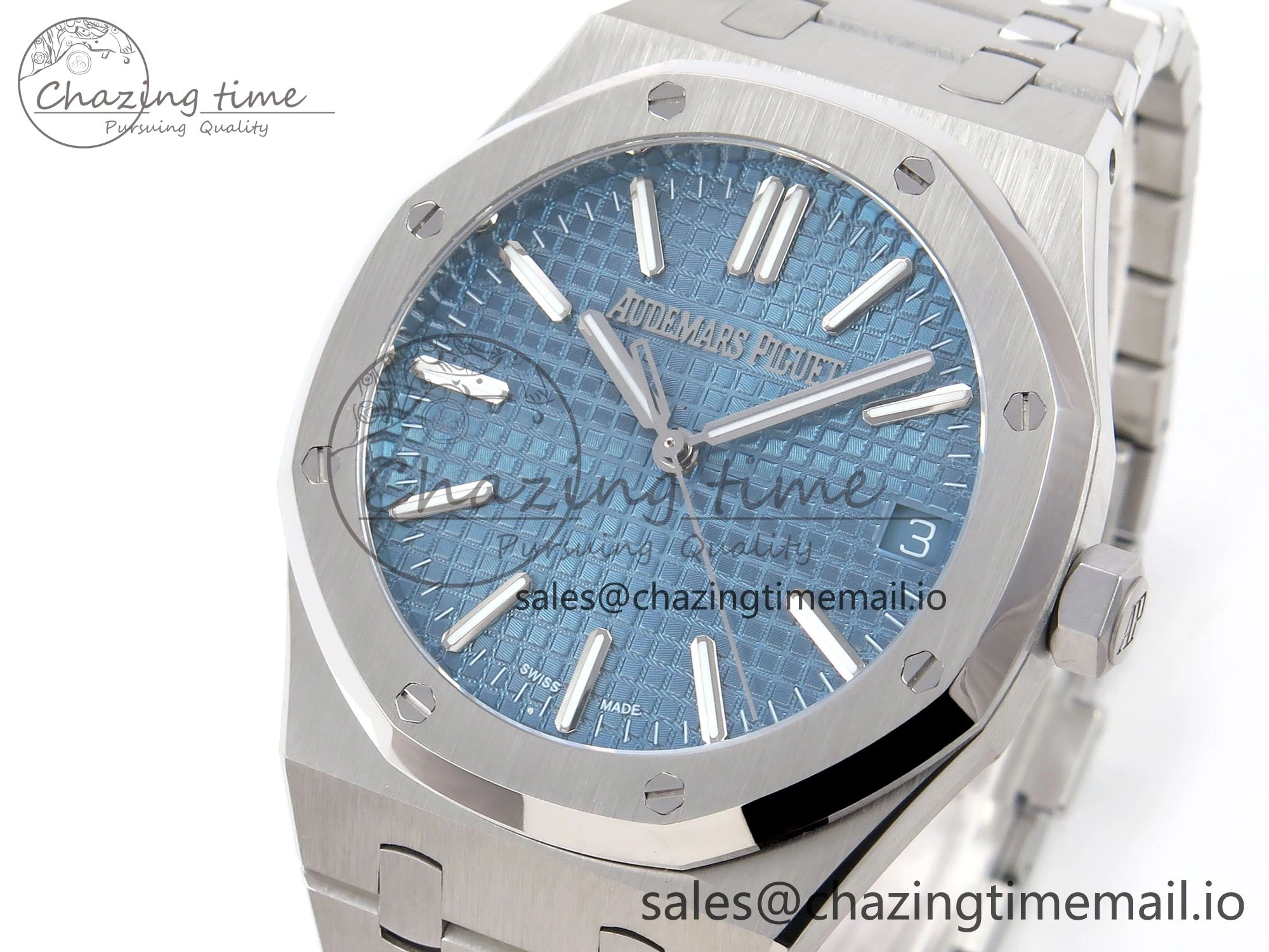 Royal Oak 41mm 15510 “50th Anniversary” SS IPF 1:1 Best Edition Light Blue Textured Dial on SS Bracelet SA4302 Super Clone