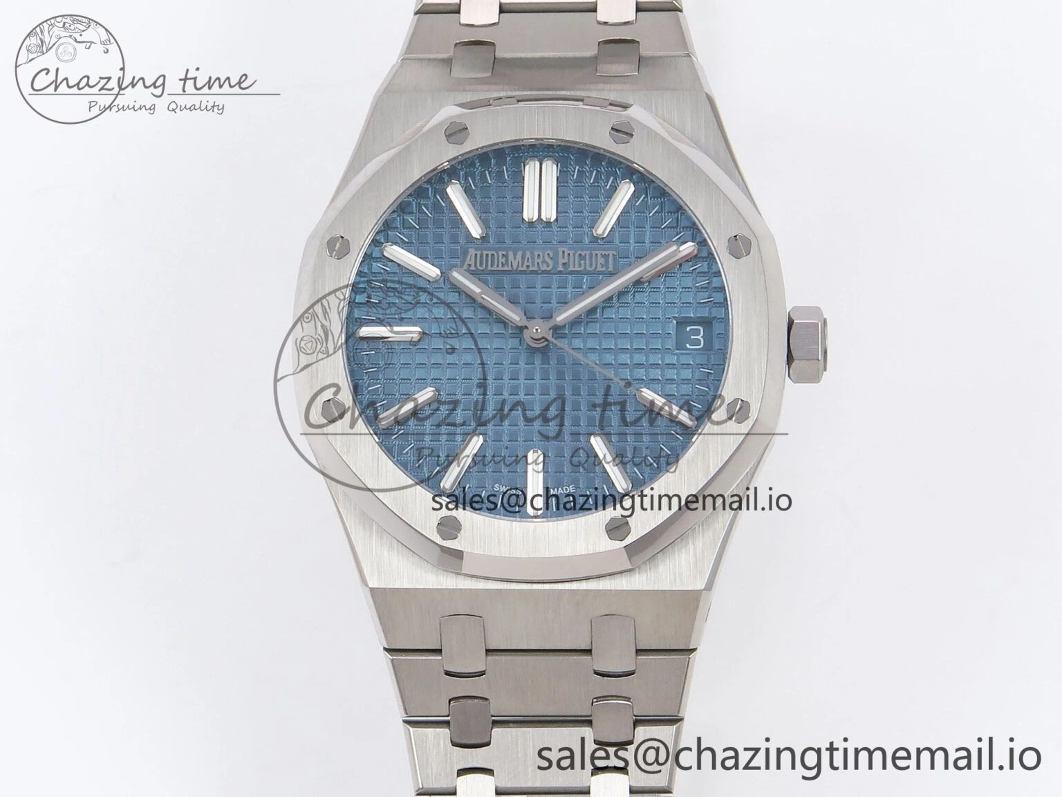 Royal Oak 41mm 15510 “50th Anniversary” SS IPF 1:1 Best Edition Light Blue Textured Dial on SS Bracelet SA4302 Super Clone
