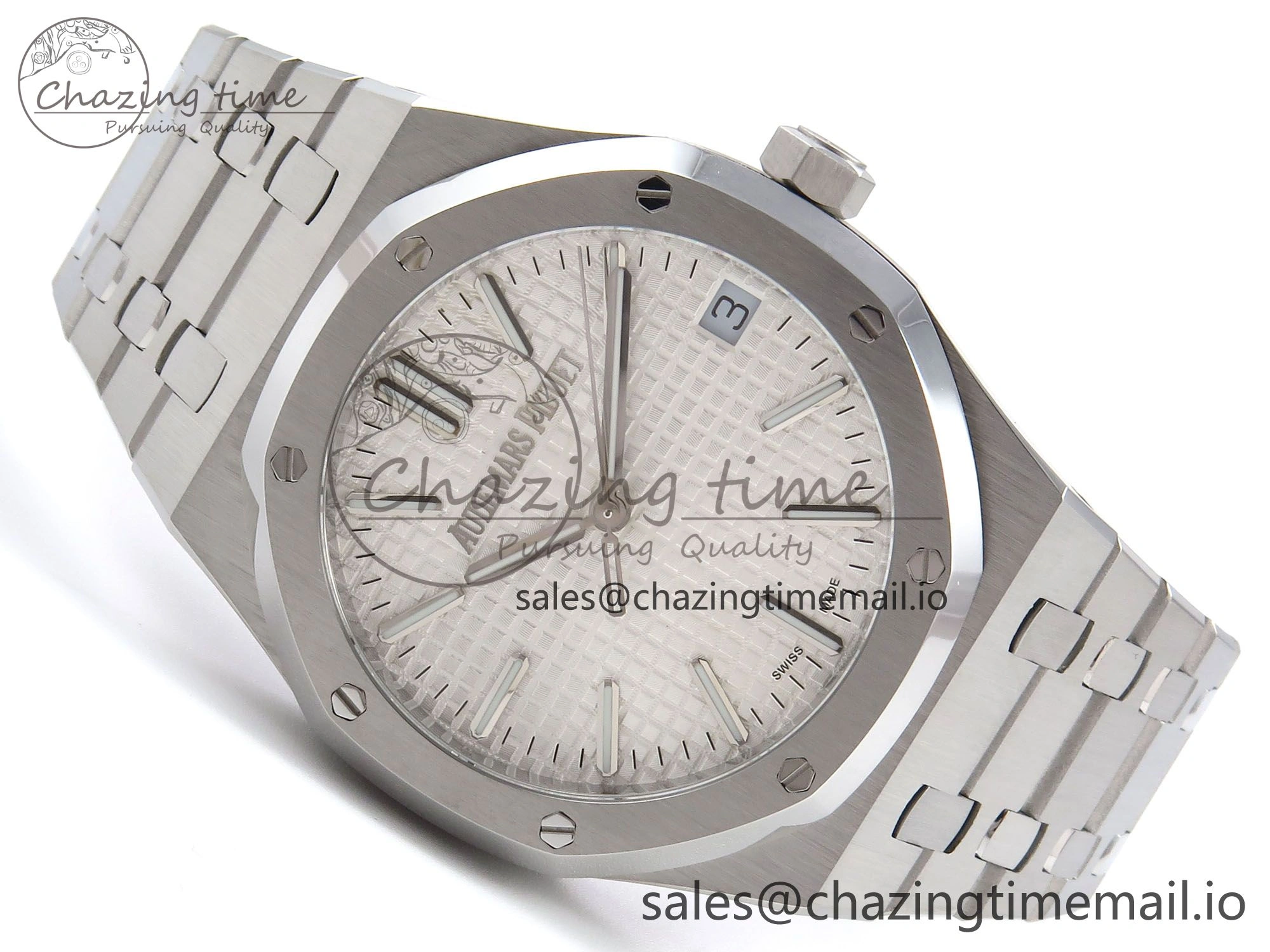 Royal Oak 41mm 15510 “50th Anniversary” SS IPF 1:1 Best Edition White Textured Dial on SS Bracelet SA4302 Super Clone