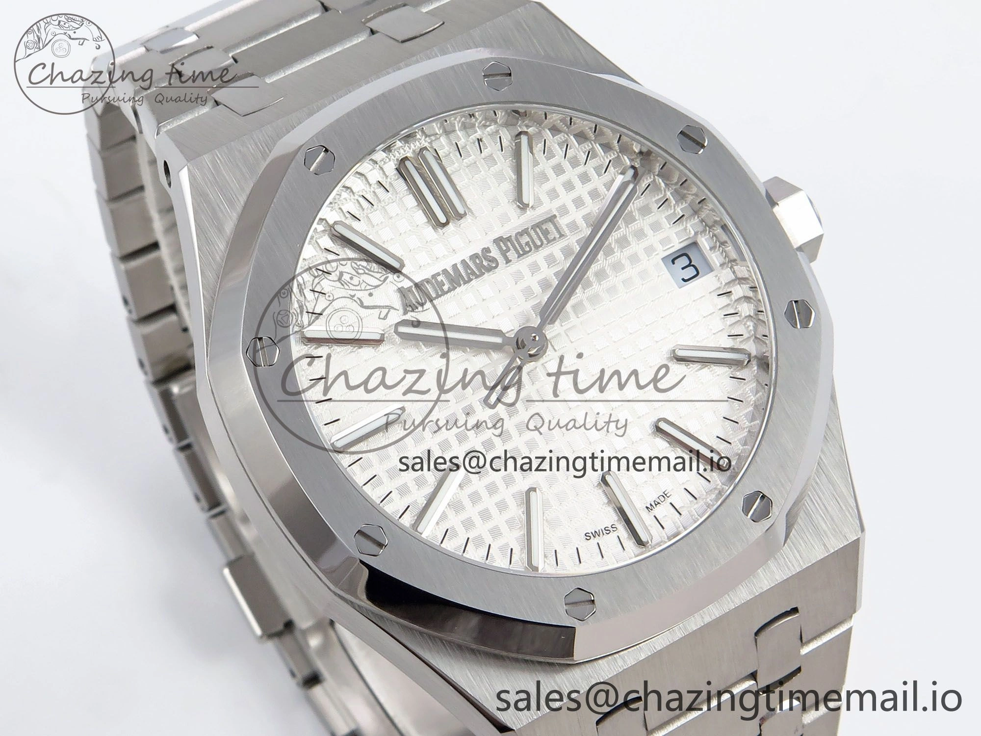 Royal Oak 41mm 15510 “50th Anniversary” SS IPF 1:1 Best Edition White Textured Dial on SS Bracelet SA4302 Super Clone