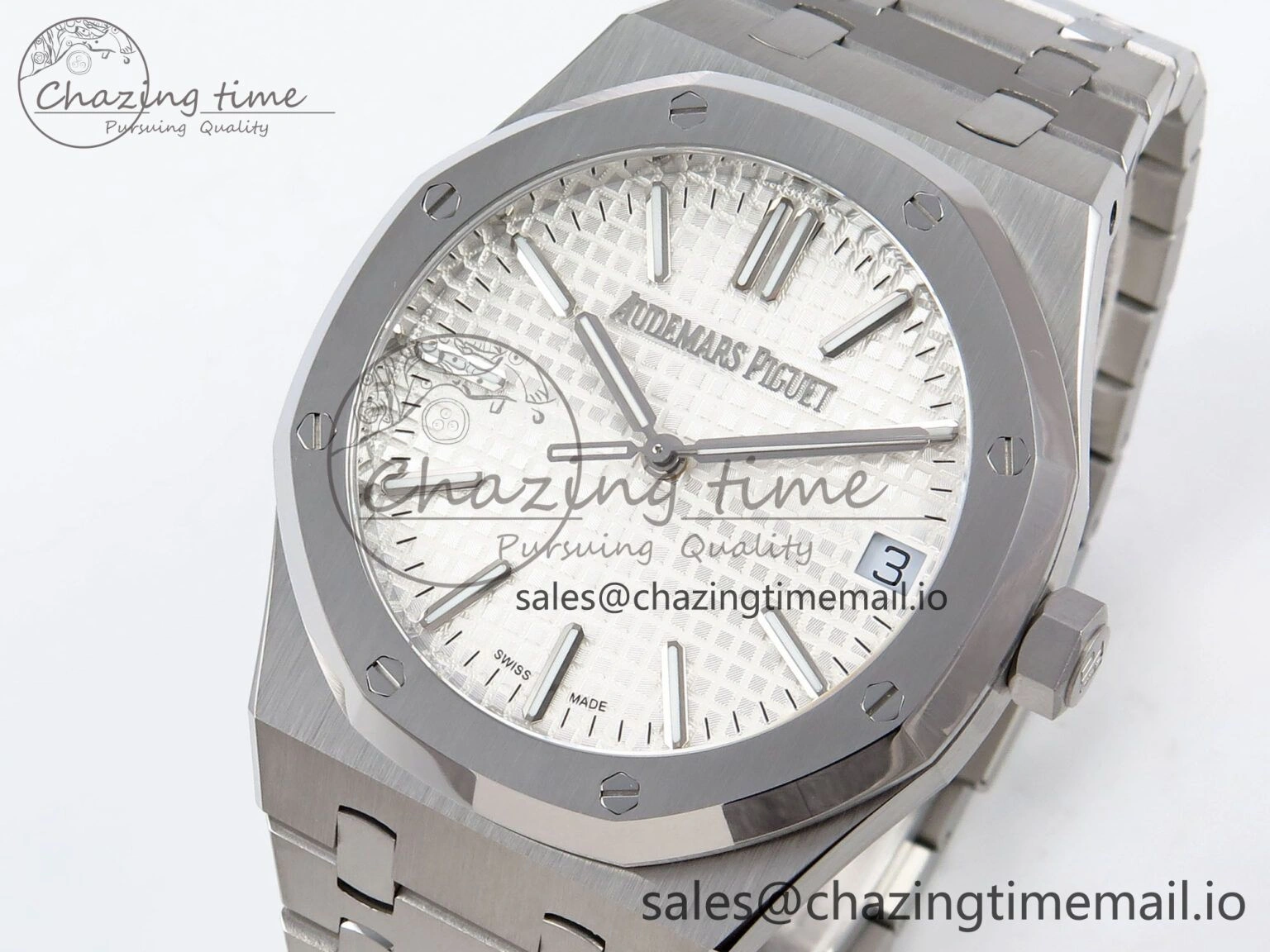 Royal Oak 41mm 15510 “50th Anniversary” SS IPF 1:1 Best Edition White Textured Dial on SS Bracelet SA4302 Super Clone