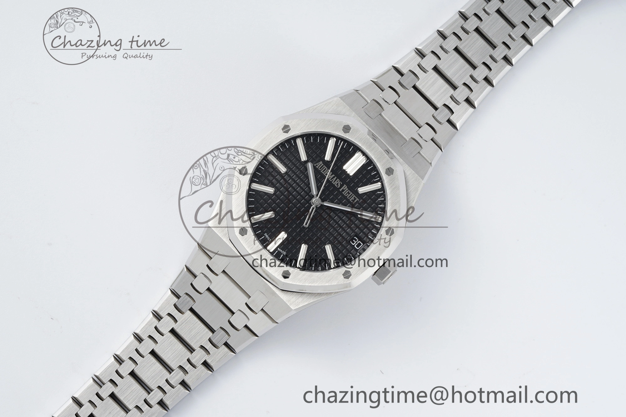 Royal Oak 41mm 15510 “50th Anniversary” SS ZF 1:1 Best Edition Black Textured Dial on SS Bracelet A4302