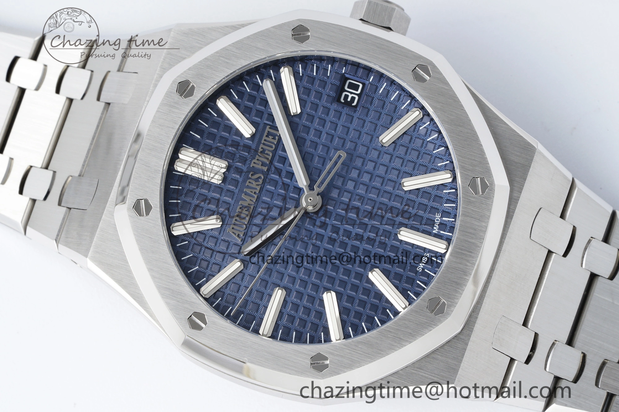 Royal Oak 41mm 15510 “50th Anniversary” SS ZF 1:1 Best Edition Blue Textured Dial on SS Bracelet A4302
