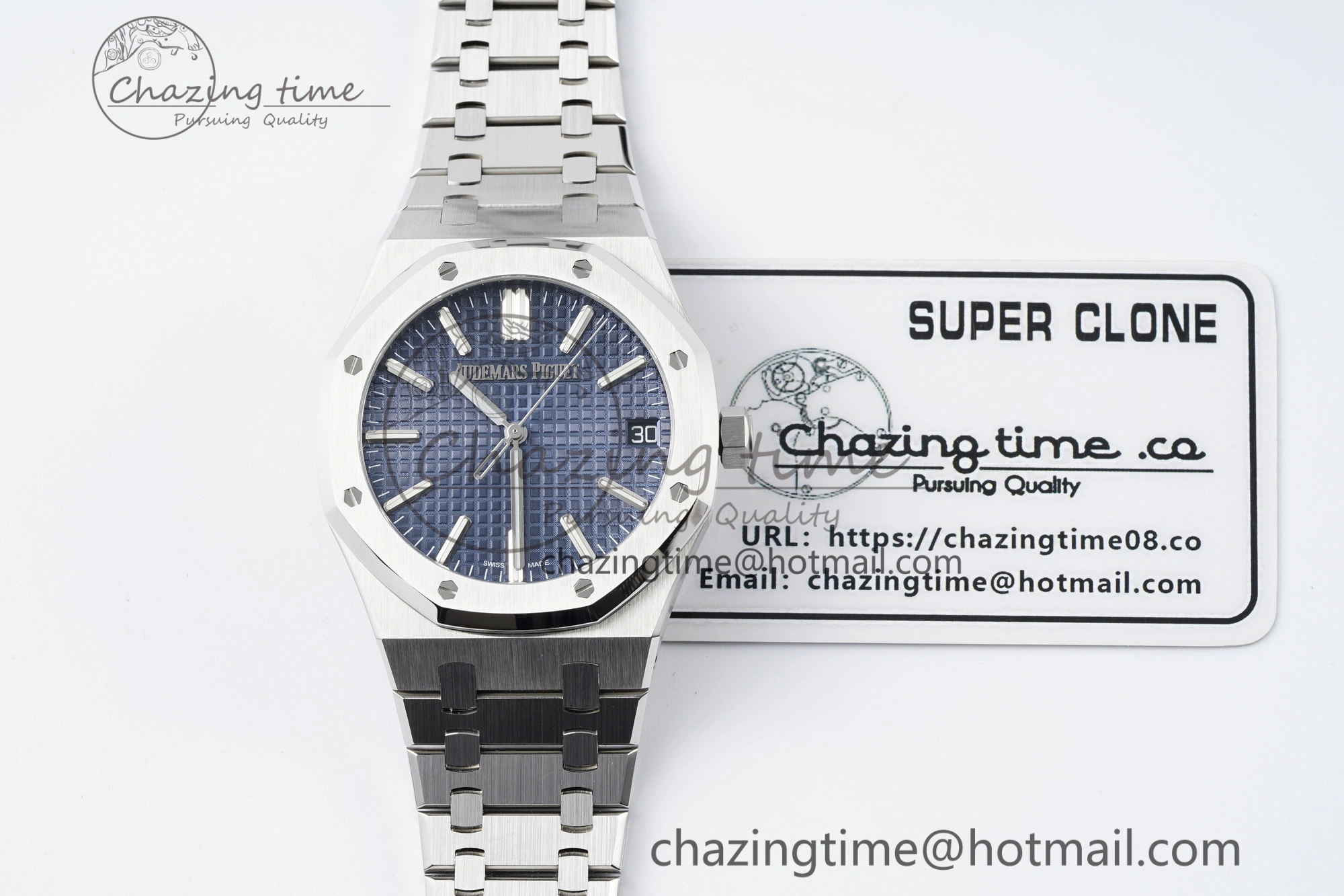Royal Oak 41mm 15510 “50th Anniversary” SS ZF 1:1 Best Edition Blue Textured Dial on SS Bracelet A4302