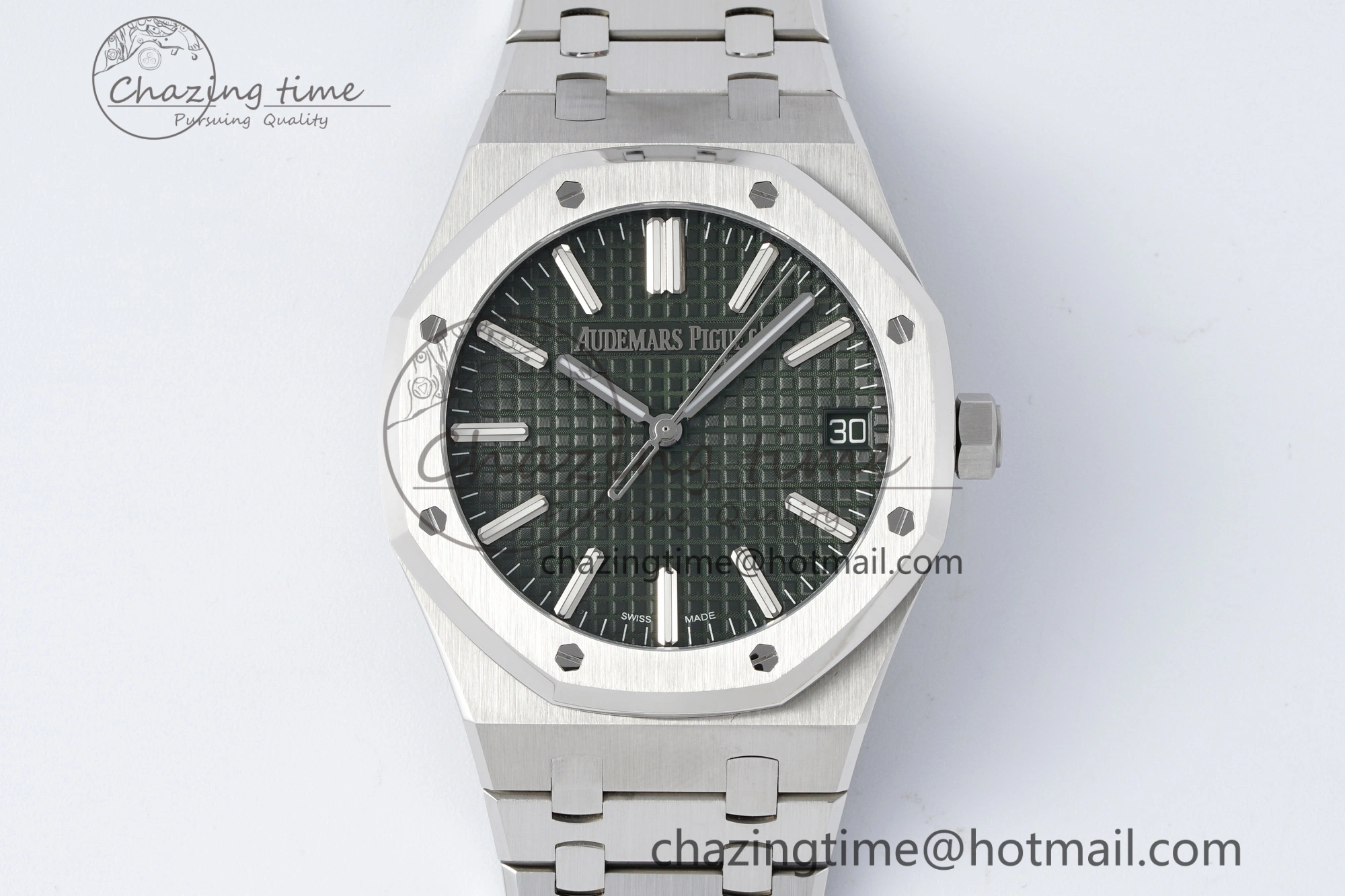 Royal Oak 41mm 15510 “50th Anniversary” SS ZF 1:1 Best Edition Green Textured Dial on SS Bracelet A4302