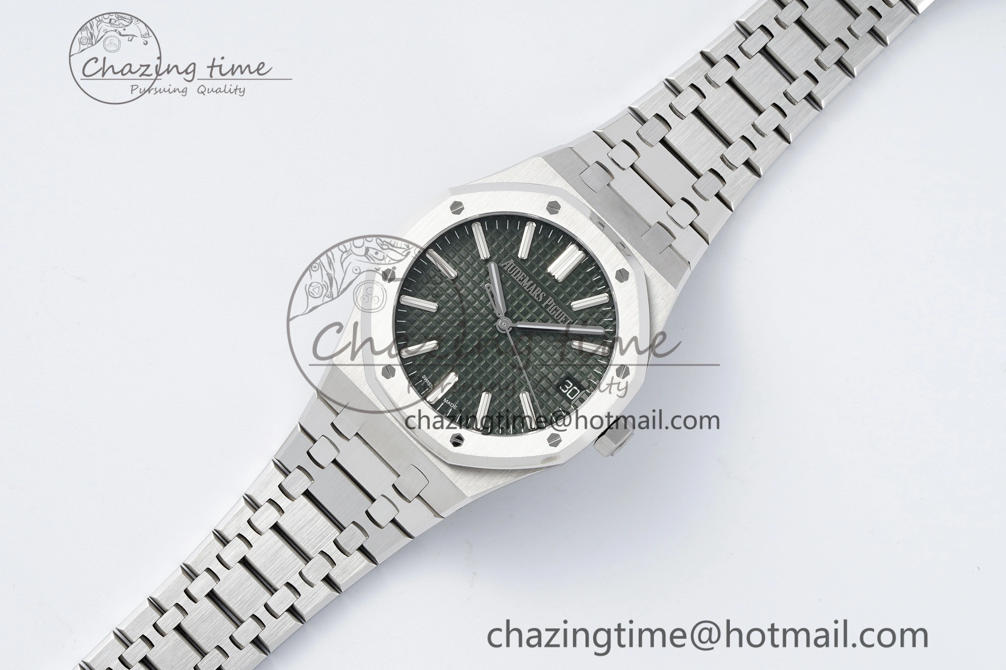 Royal Oak 41mm 15510 “50th Anniversary” SS ZF 1:1 Best Edition Green Textured Dial on SS Bracelet A4302