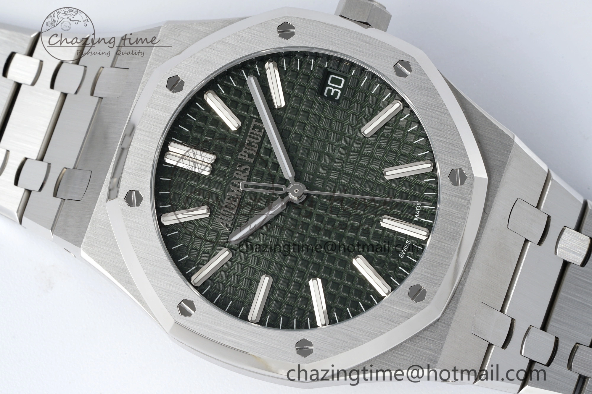 Royal Oak 41mm 15510 “50th Anniversary” SS ZF 1:1 Best Edition Green Textured Dial on SS Bracelet A4302