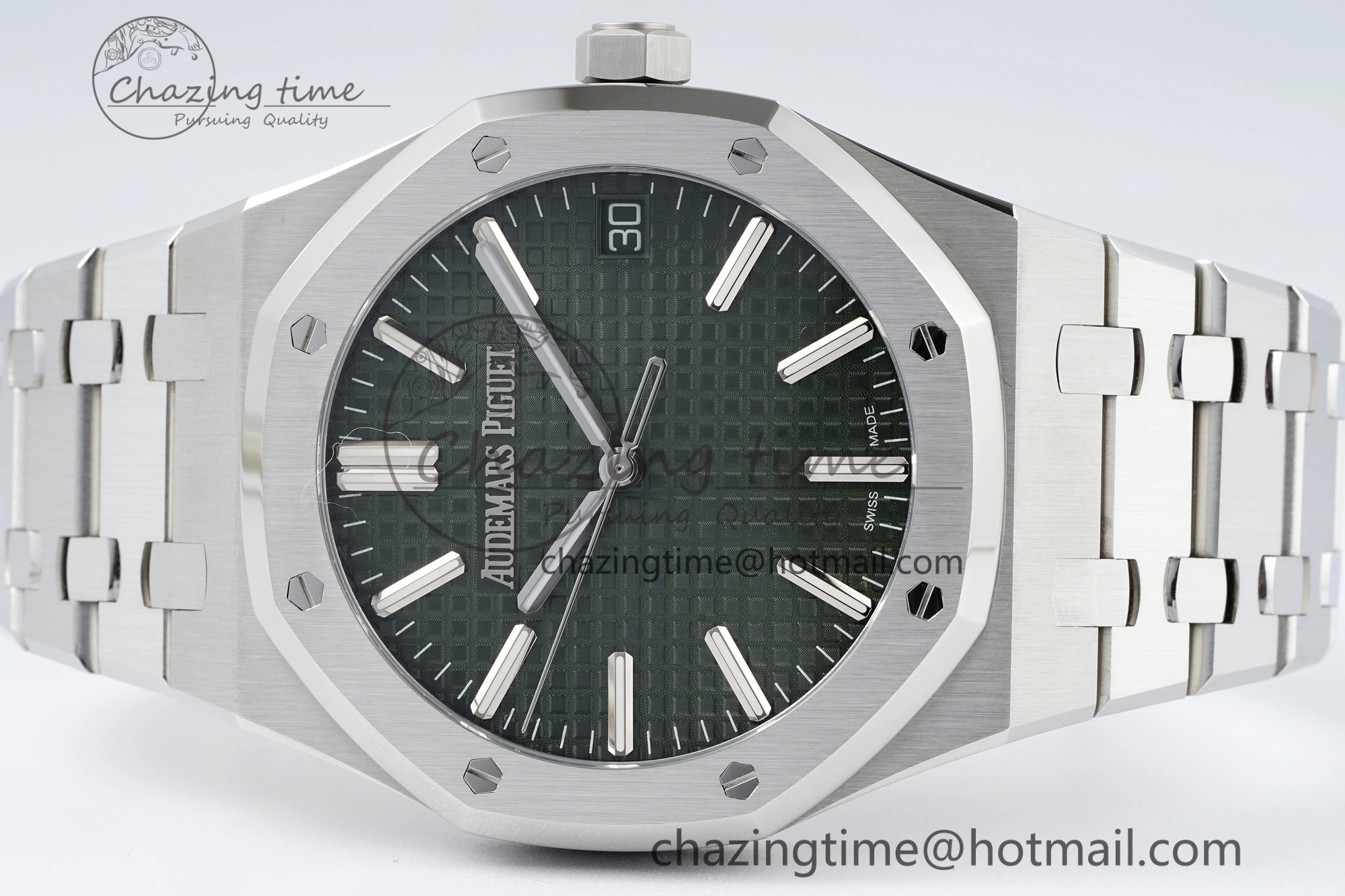 Royal Oak 41mm 15510 “50th Anniversary” SS ZF 1:1 Best Edition Green Textured Dial on SS Bracelet A4302
