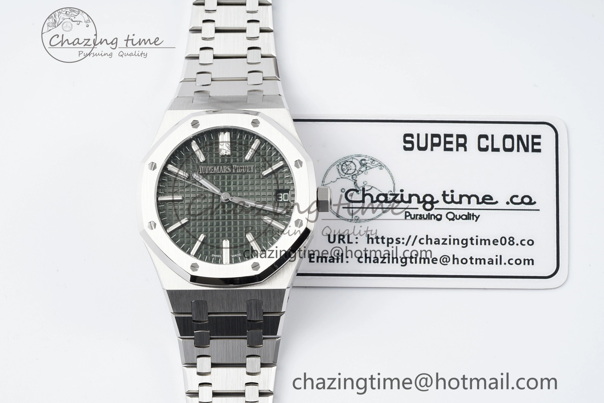 Royal Oak 41mm 15510 “50th Anniversary” SS ZF 1:1 Best Edition Green Textured Dial on SS Bracelet A4302