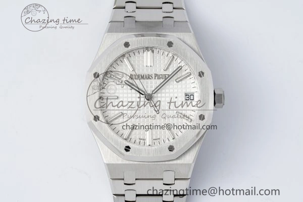 Royal Oak 41mm 15510 “50th Anniversary” SS ZF 1:1 Best Edition White Textured Dial on SS Bracelet A4302