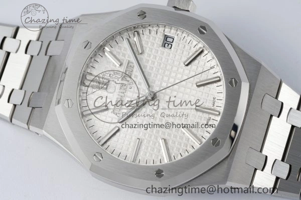 Royal Oak 41mm 15510 “50th Anniversary” SS ZF 1:1 Best Edition White Textured Dial on SS Bracelet A4302