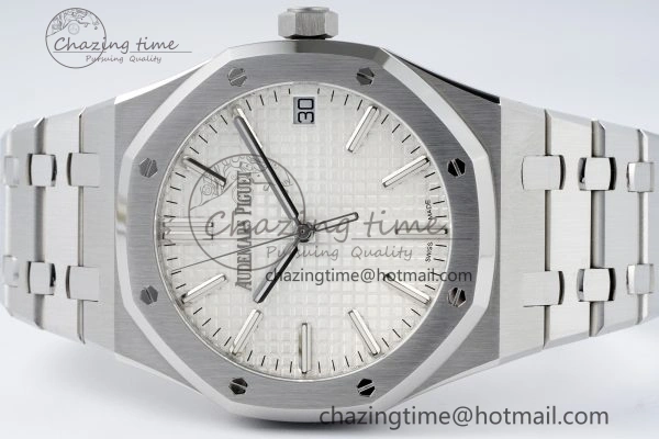 Royal Oak 41mm 15510 “50th Anniversary” SS ZF 1:1 Best Edition White Textured Dial on SS Bracelet A4302