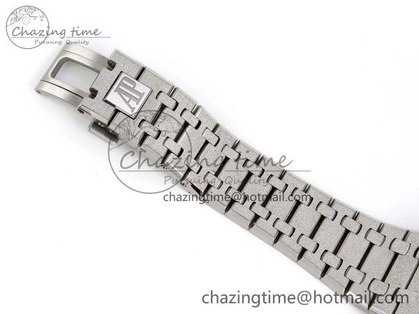 Royal Oak 41mm 15510 Frosted SS APSF 1:1 Best Edition Black Textured Dial on SS Bracelet SA4302 Super Clone